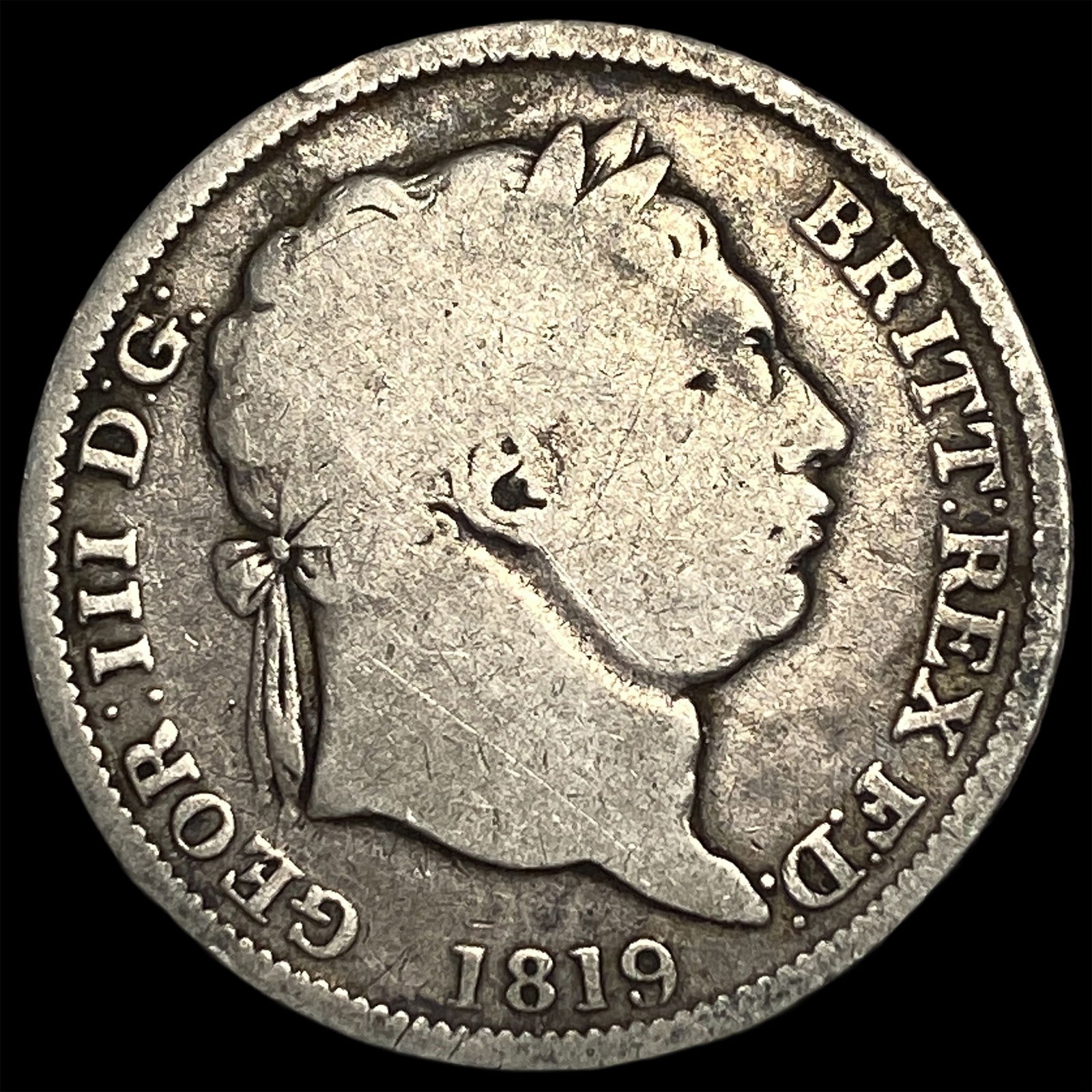 1819 Great Britian Silver Shilling LIGHTLY CIRCULATED: 1819 Great Britian Silver Shilling LIGHTLY CIRCULATED