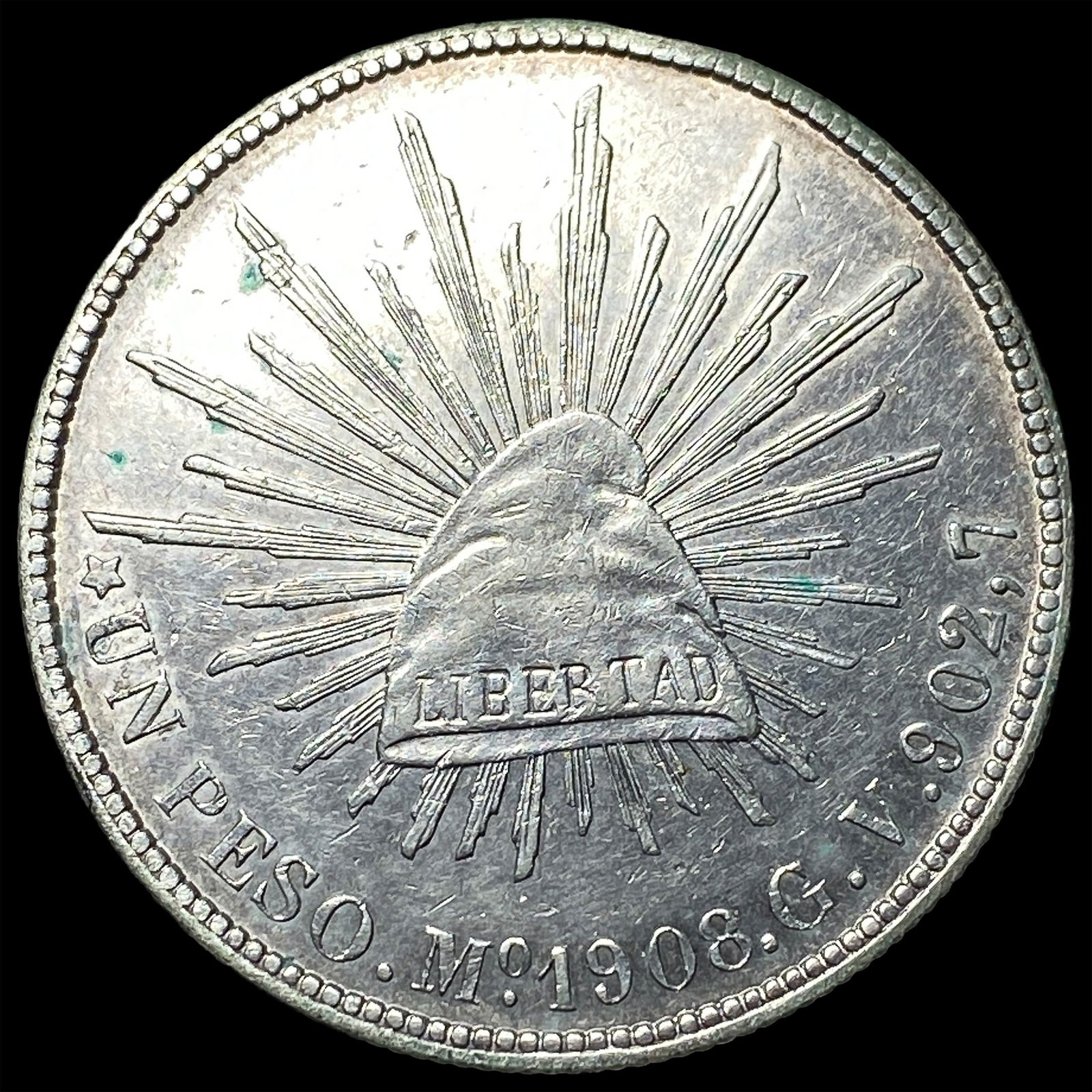 1908-Mo Silver Peso Mexico UNCIRCULATED - 2