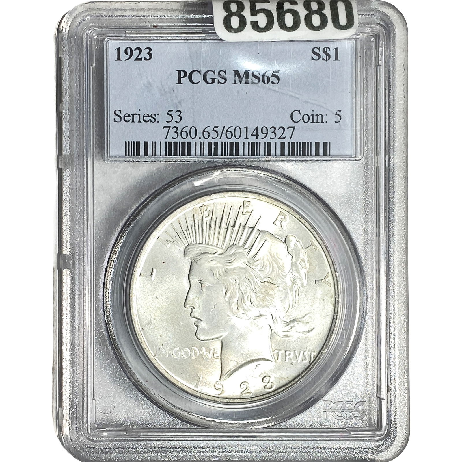 1923 Silver Peace Dollar PCGS MS65: 1923 Silver Peace Dollar PCGS MS65