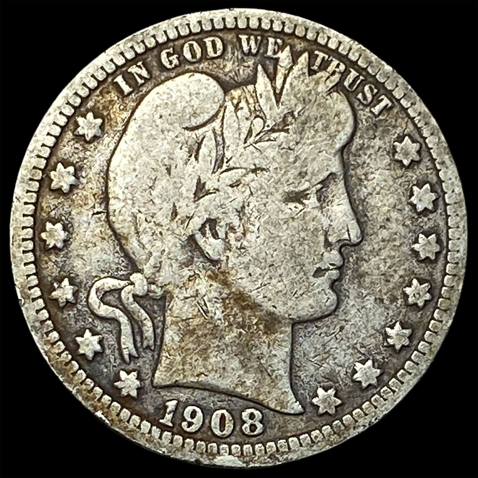 1908-S Silver Barber Quarter NICELY CIRCULATED: 1908-S Silver Barber Quarter NICELY CIRCULATED