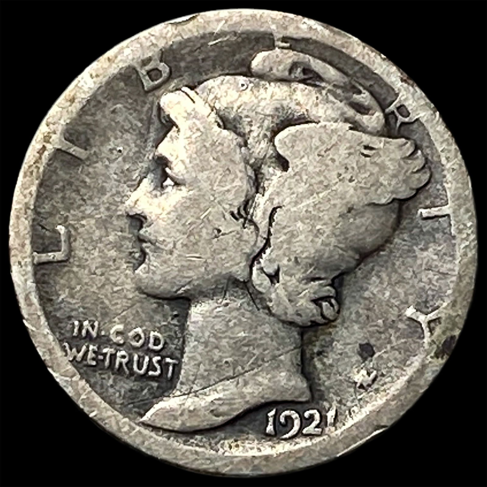 1921 Silver Mercury Dime NICELY CIRCULATED: 1921 Silver Mercury Dime NICELY CIRCULATED