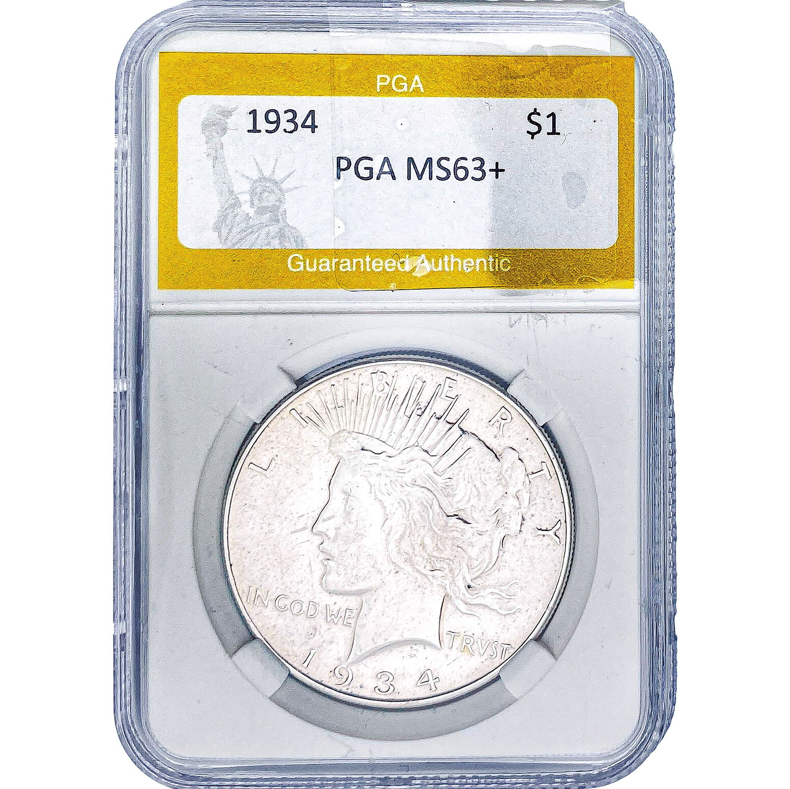 1934 Silver Peace Dollar PGA MS63+: 1934 Silver Peace Dollar PGA MS63+