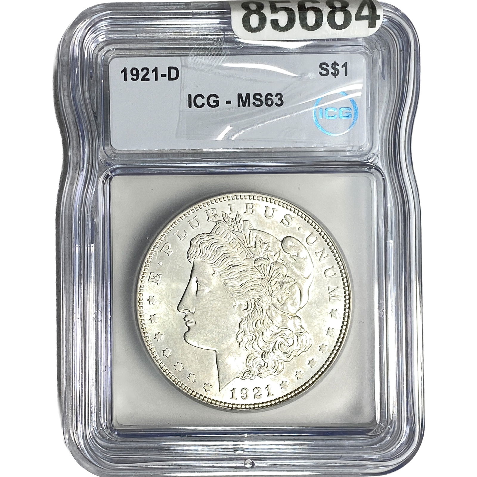 1921-D Morgan Silver Dollar ICG MS63: 1921-D Morgan Silver Dollar ICG MS63