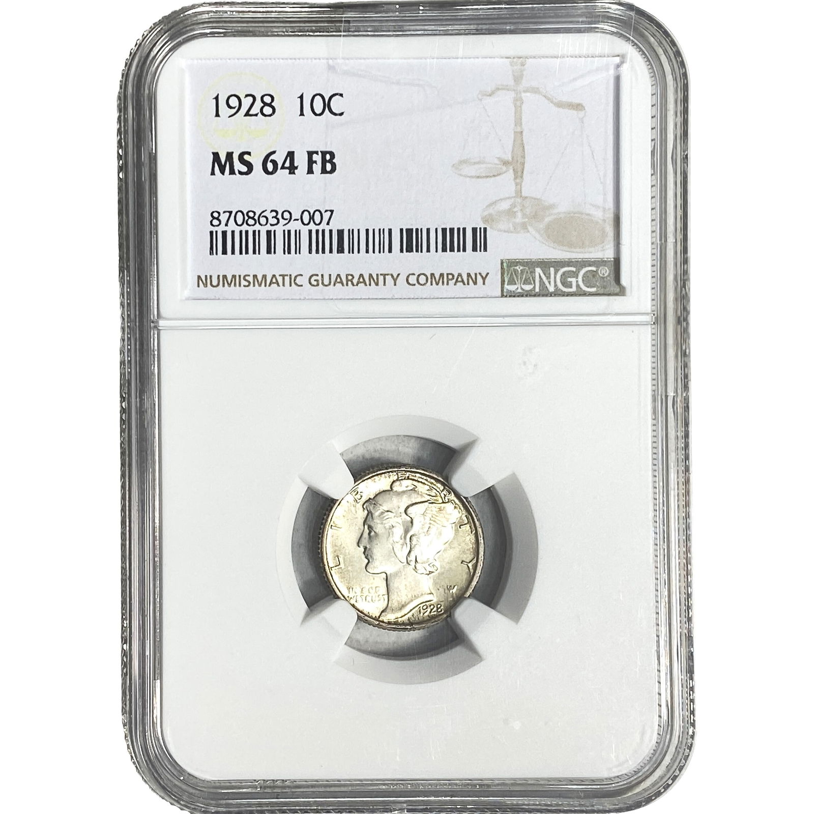 1928 Mercury Silver Dime NGC MS64 FB: 1928 Mercury Silver Dime NGC MS64 FB