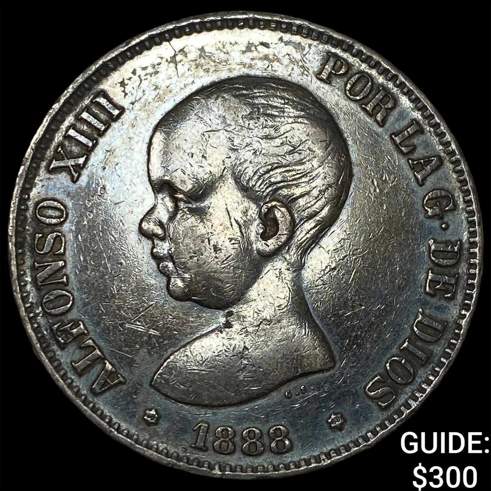 1888 Spain Silver 5 Pesetas CLOSELY UNCIRCULATED: 1888 Spain Silver 5 Pesetas CLOSELY UNCIRCULATED