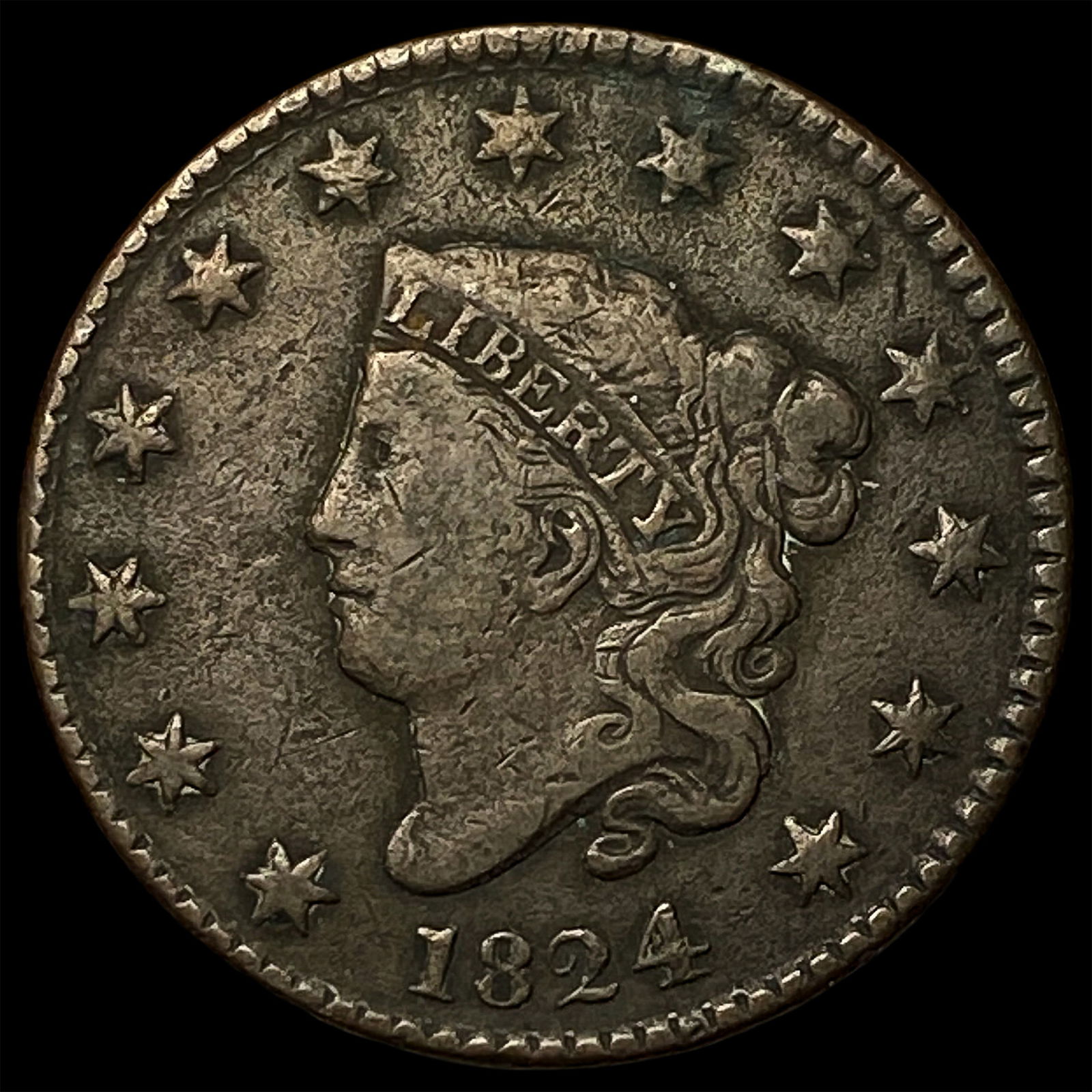 1824 Coronet Head Large Cent LIGHTLY CIRCULATED: 1824 Coronet Head Large Cent LIGHTLY CIRCULATED