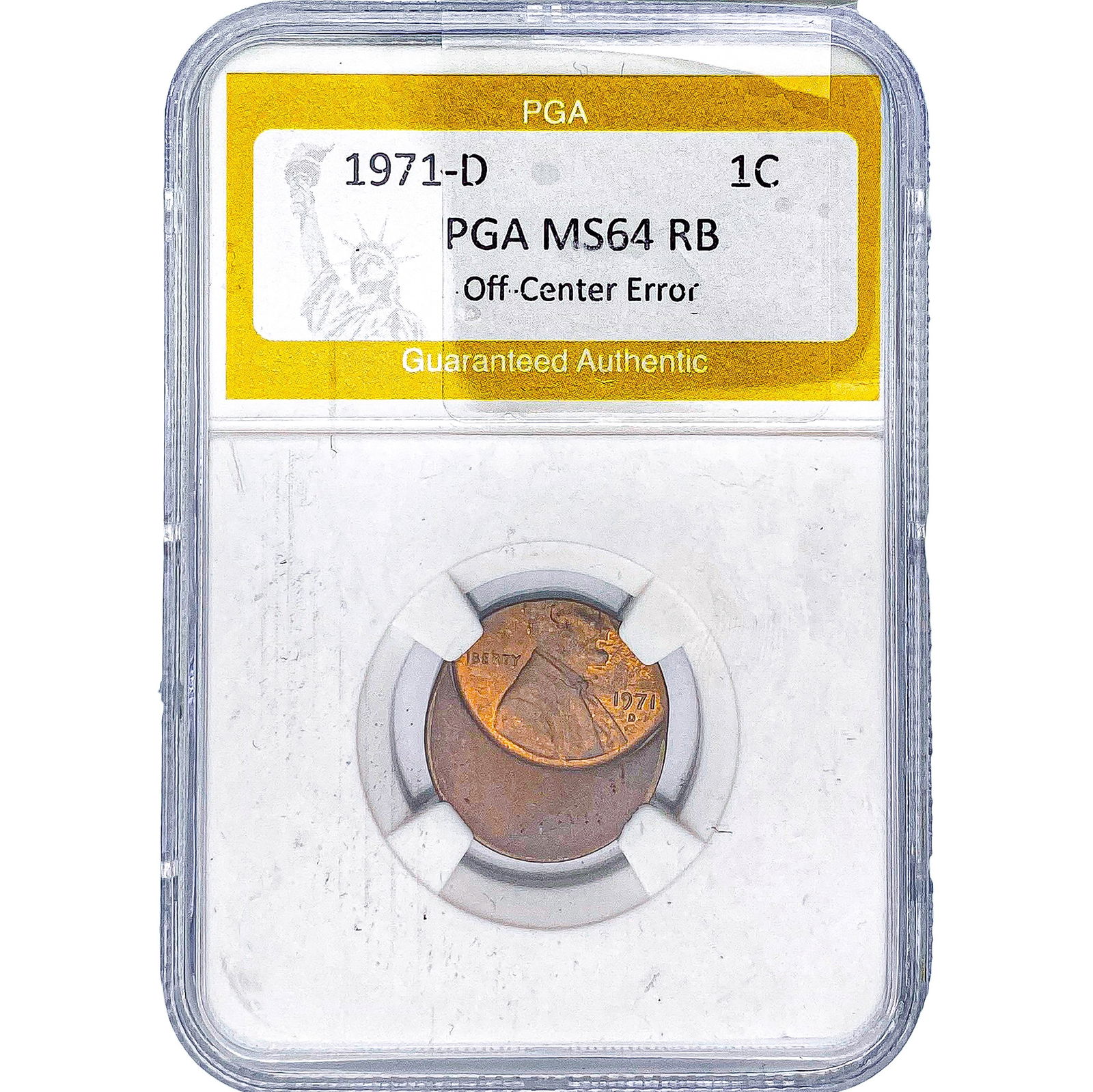 1971-D Lincoln Memorial Cent PGA MS64 RB Off-Center Error: 1971-D Lincoln Memorial Cent PGA MS64 RB Off-Center Error