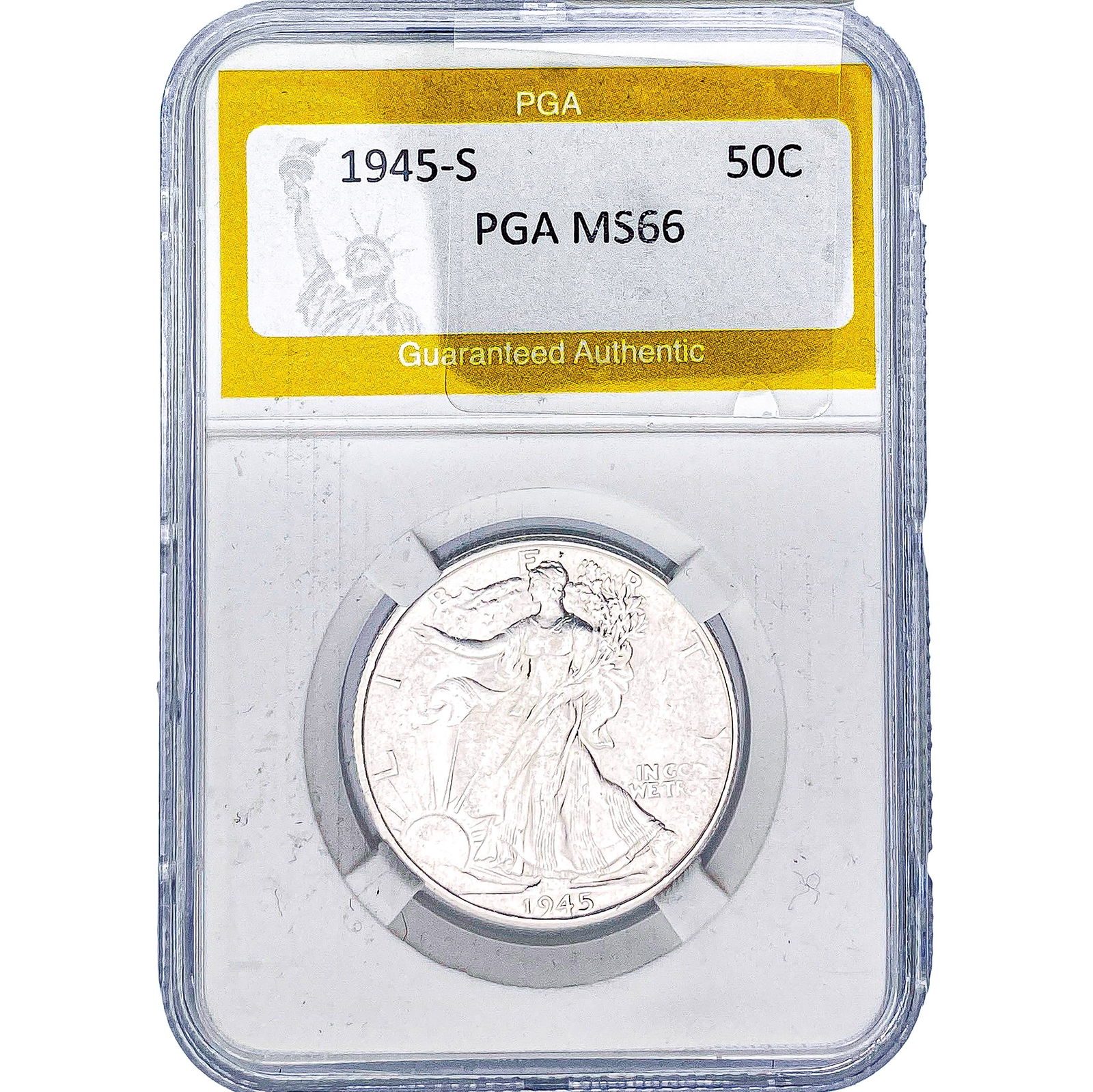 1945-S Walking Liberty Half Dollar PGA MS66: 1945-S Walking Liberty Half Dollar PGA MS66