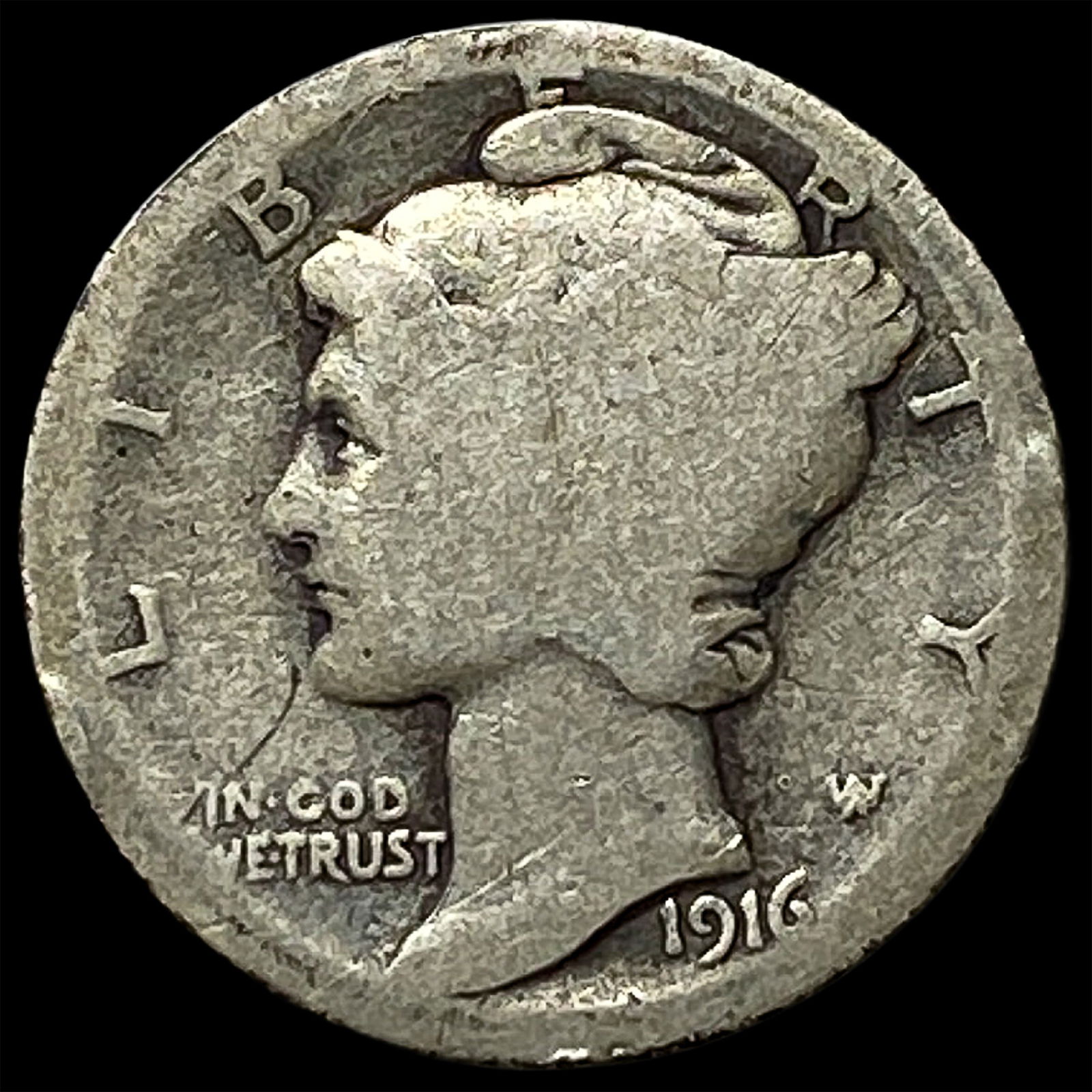 1916 Silver Mercury Dime NICELY CIRCULATED: 1916 Silver Mercury Dime NICELY CIRCULATED