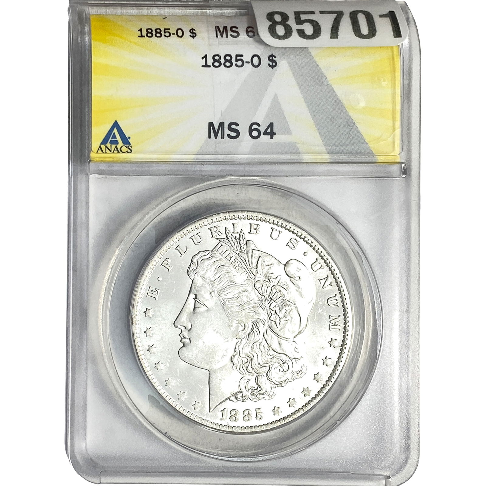 1885-O Morgan Silver Dollar ANACS MS64: 1885-O Morgan Silver Dollar ANACS MS64