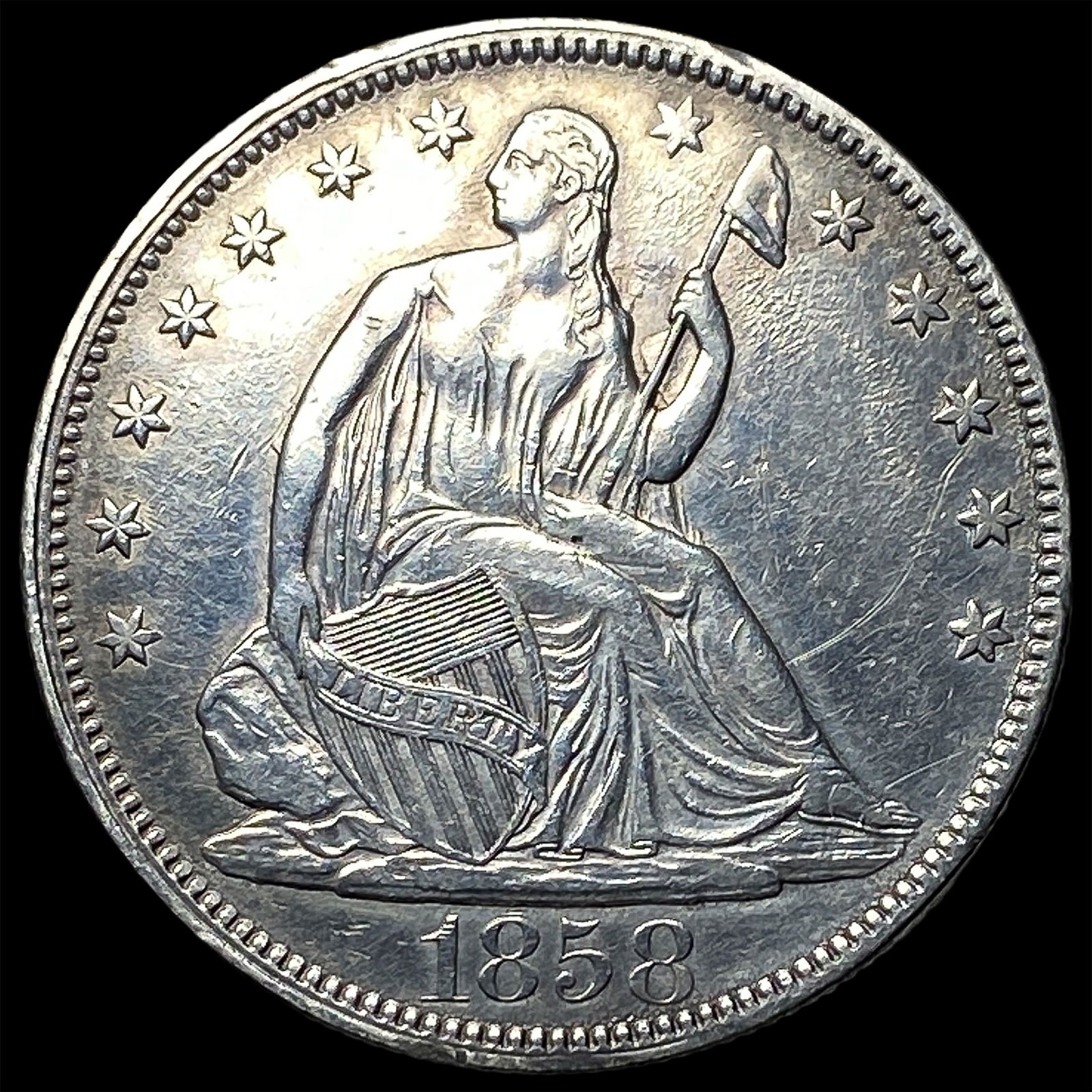 1858 Silver Half Dollar (Seated Liberty) CHOICE AU: 1858 Silver Half Dollar (Seated Liberty) CHOICE AU