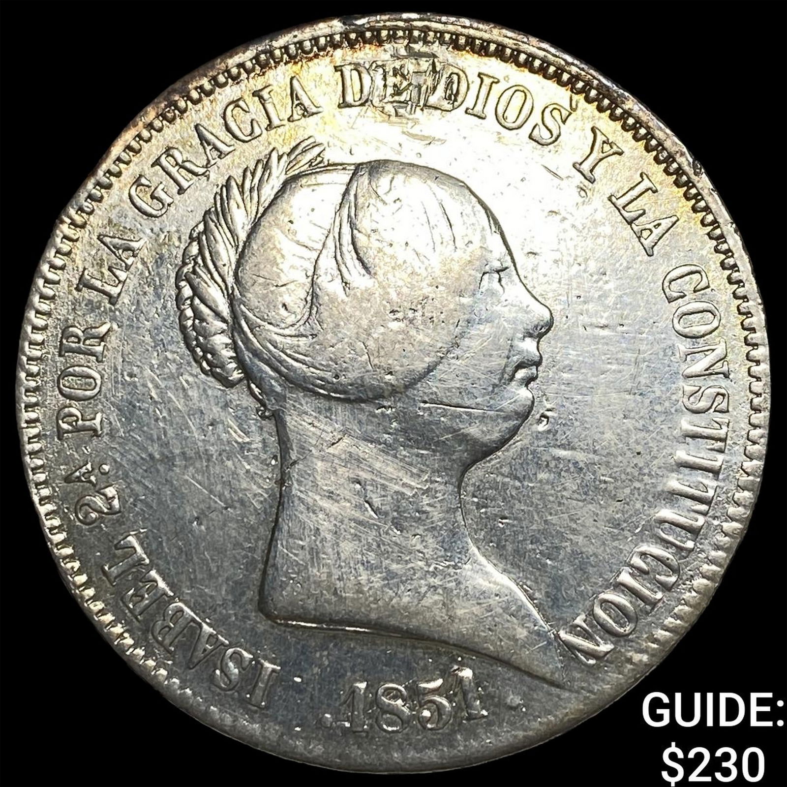 1851 Spain Silver 20 Reales NEARLY UNCIRCULATED: 1851 Spain Silver 20 Reales NEARLY UNCIRCULATED