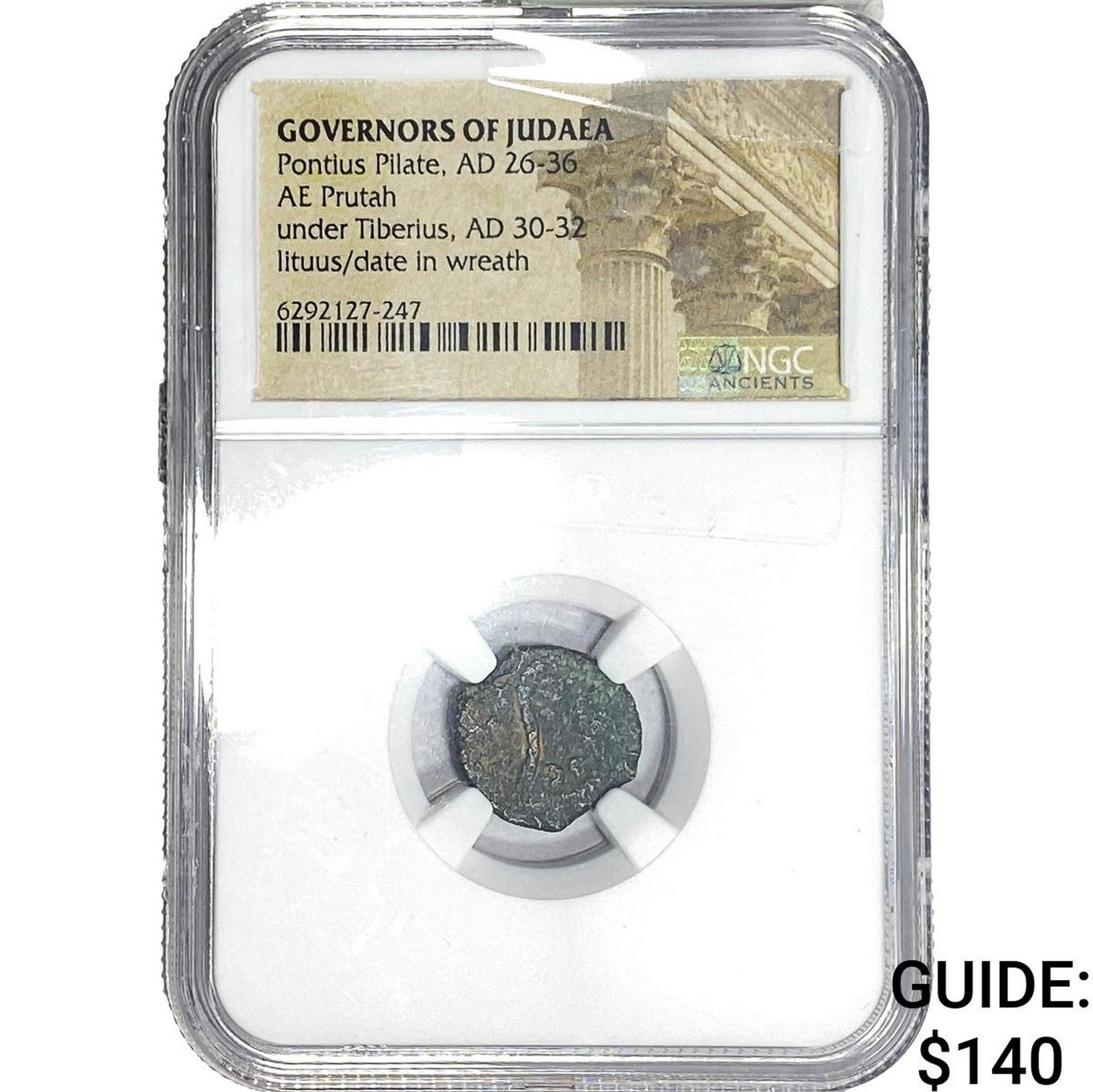 Ancient Judaea Pontius Pilate 26-36 AD Bronze Prutah NGC Genuine: Ancient Judaea Pontius Pilate 26-36 AD Bronze Prutah NGC Genuine