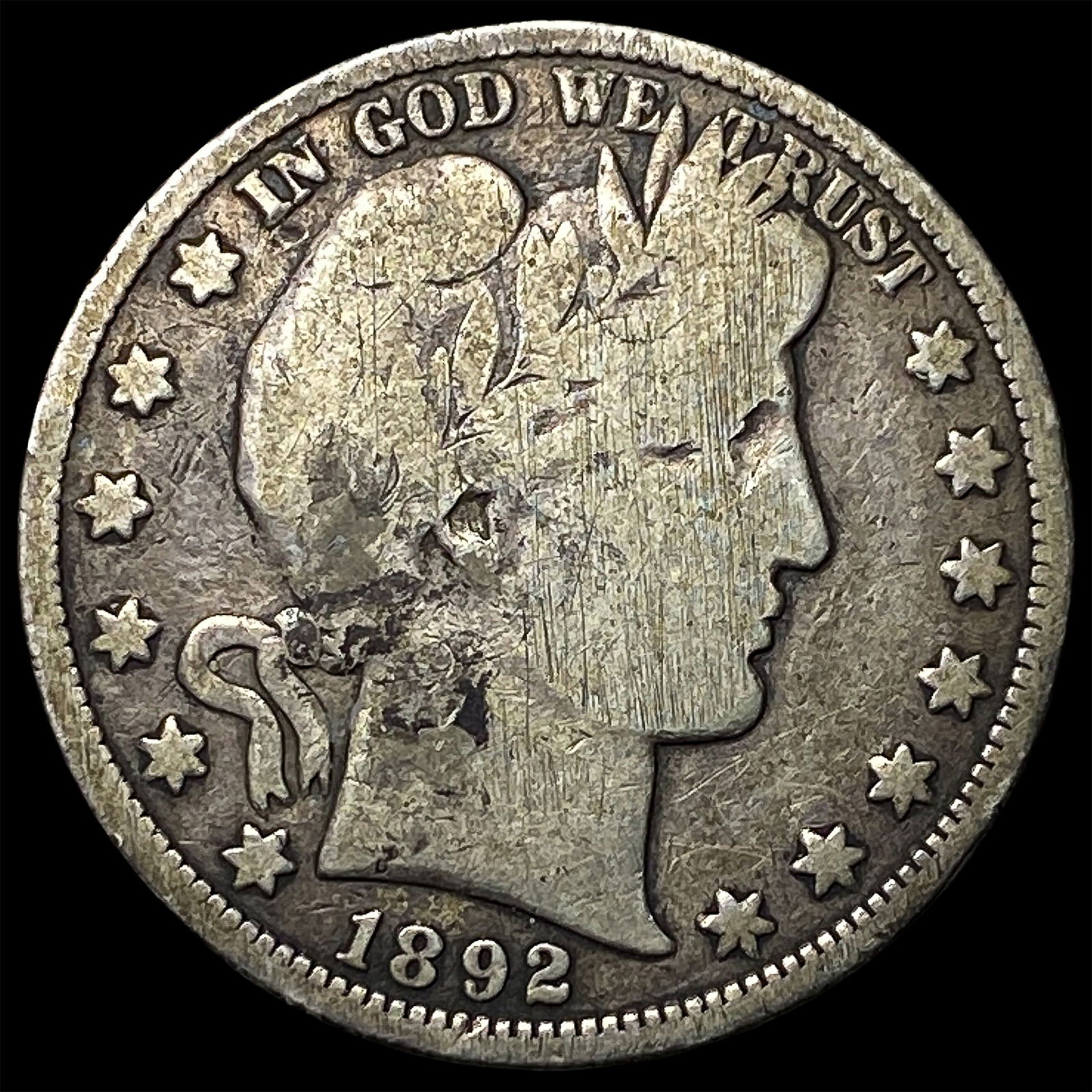 1892 Silver Half Dollar (Barber) NICELY CIRCULATED: 1892 Silver Half Dollar (Barber) NICELY CIRCULATED
