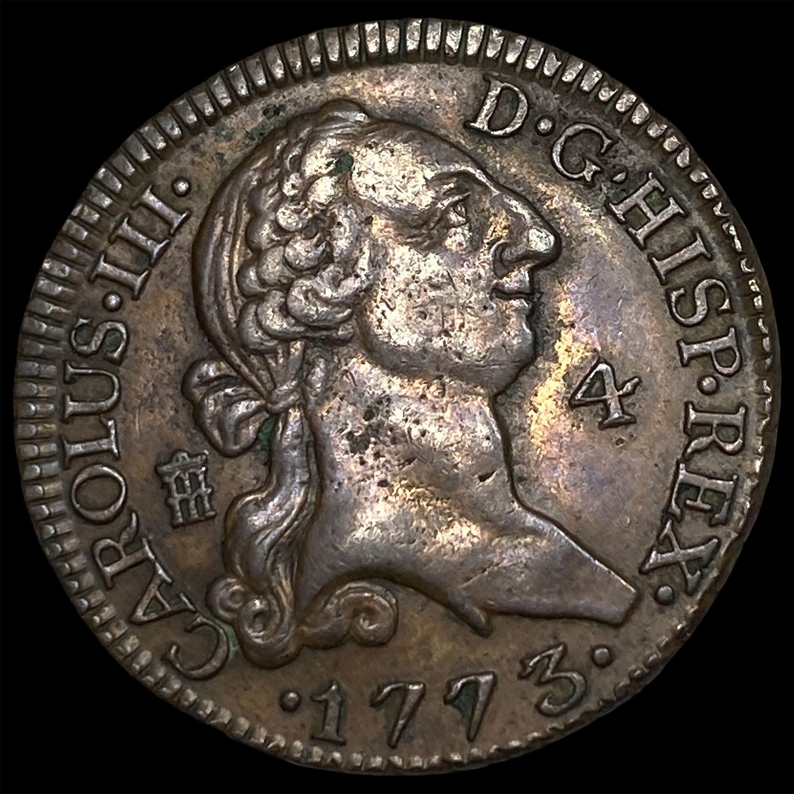 1773 Spain Copper 4 Maravedis CLOSELY UNCIRCULATED: 1773 Spain Copper 4 Maravedis CLOSELY UNCIRCULATED