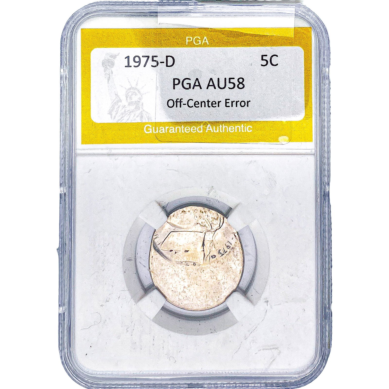 1975-D Jefferson Nickel PGA AU58 Off-Center Error: 1975-D Jefferson Nickel PGA AU58 Off-Center Error