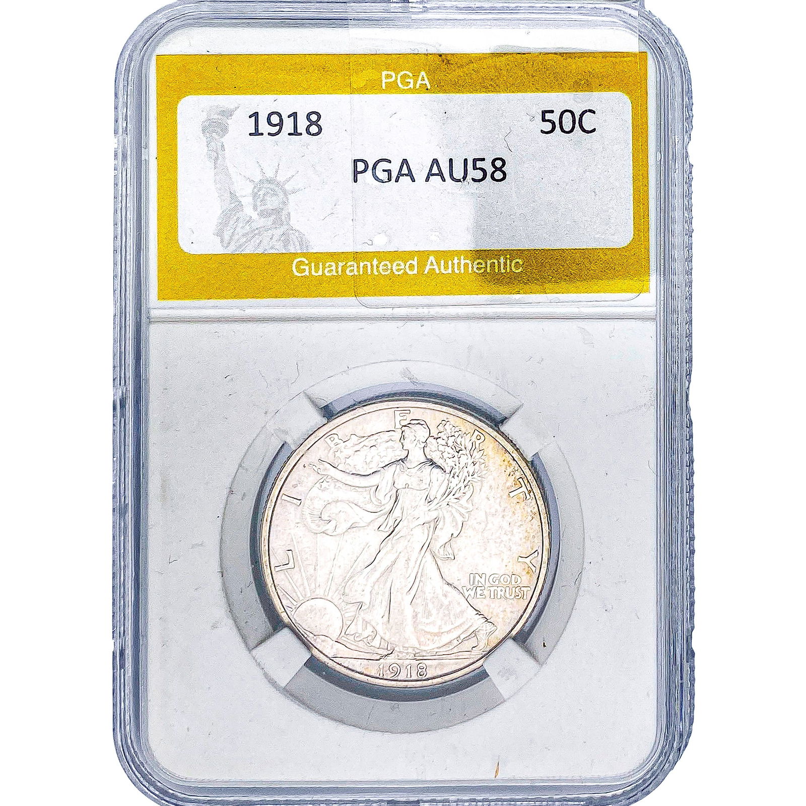 1918 Walking Liberty Half Dollar PGA AU58: 1918 Walking Liberty Half Dollar PGA AU58