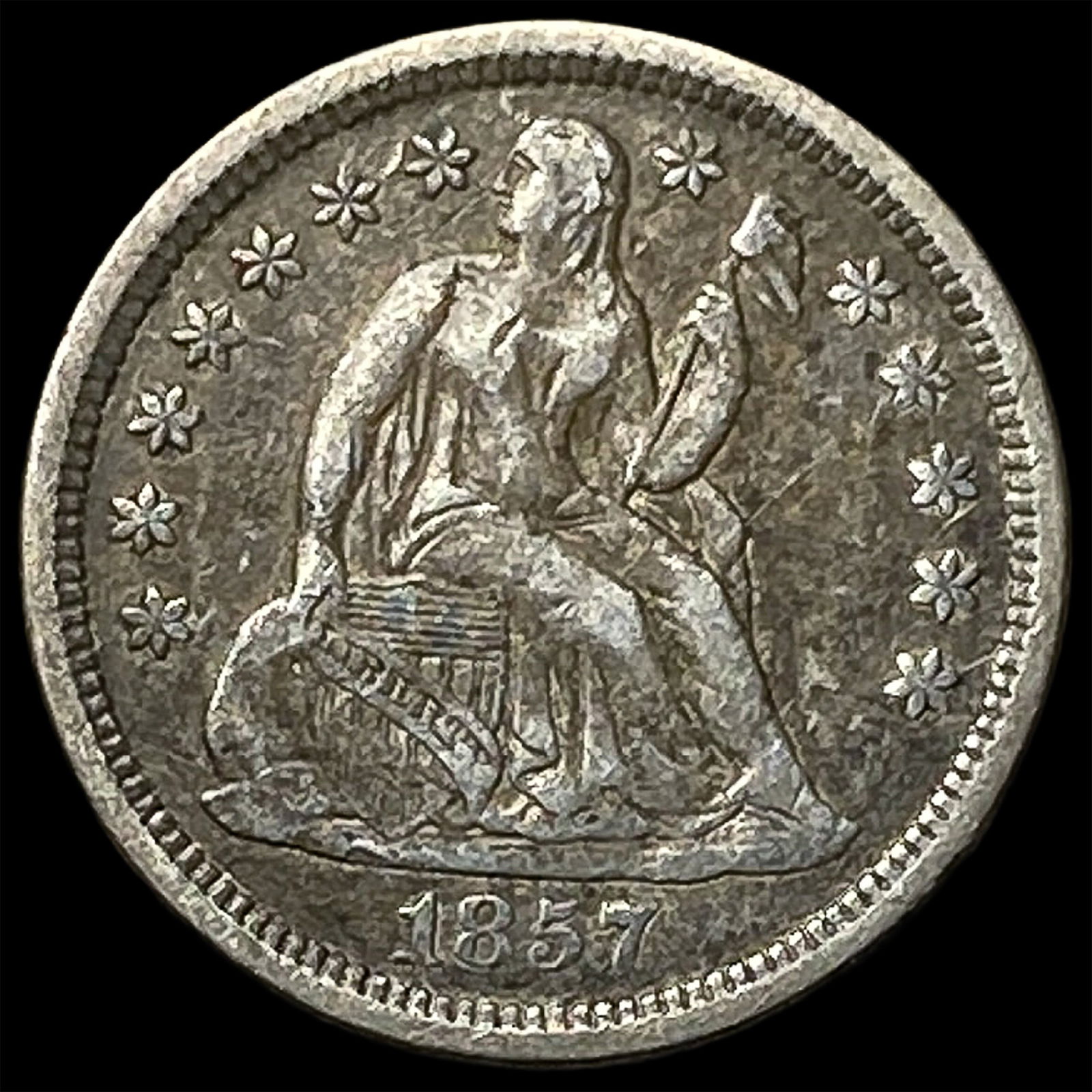 1857-O Silver Seated Liberty Dime NEARLY UNCIRCULATED: 1857-O Silver Seated Liberty Dime NEARLY UNCIRCULATED