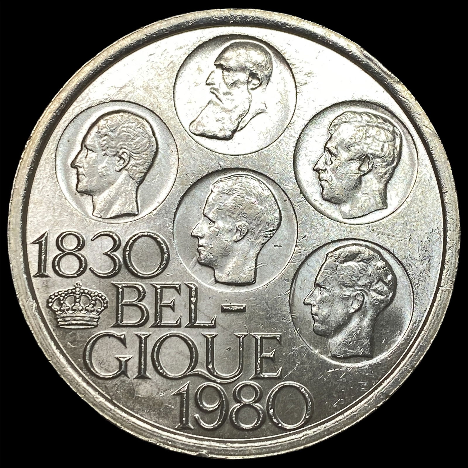 1980 Belgium Silver 500 Francs CHOICE AU: 1980 Belgium Silver 500 Francs CHOICE AU