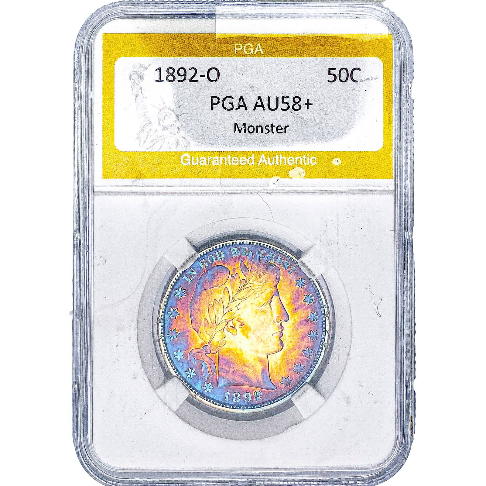 1892-O Barber Half Dollar PGA AU58+ Monster: 1892-O Barber Half Dollar PGA AU58+ Monster