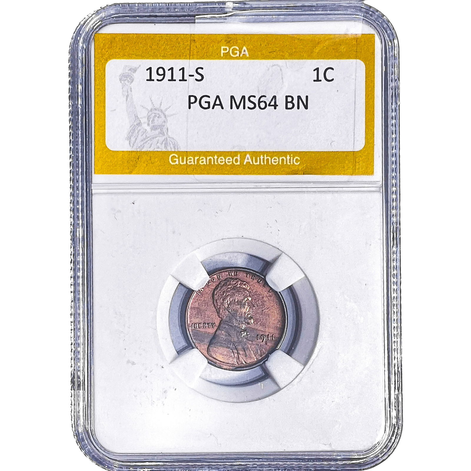 1911-S Wheat Cent PGA MS64 BN: 1911-S Wheat Cent PGA MS64 BN