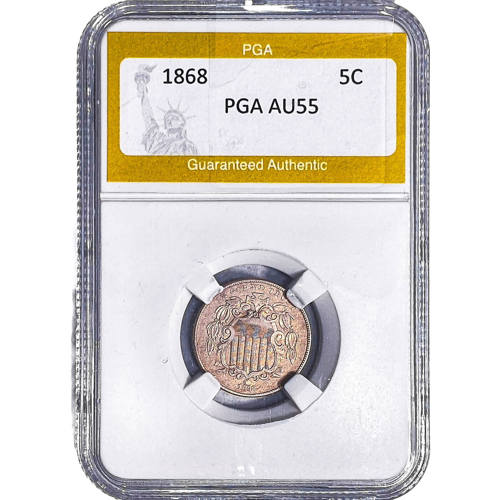 1868 Shield Nickel PGA AU55: 1868 Shield Nickel PGA AU55