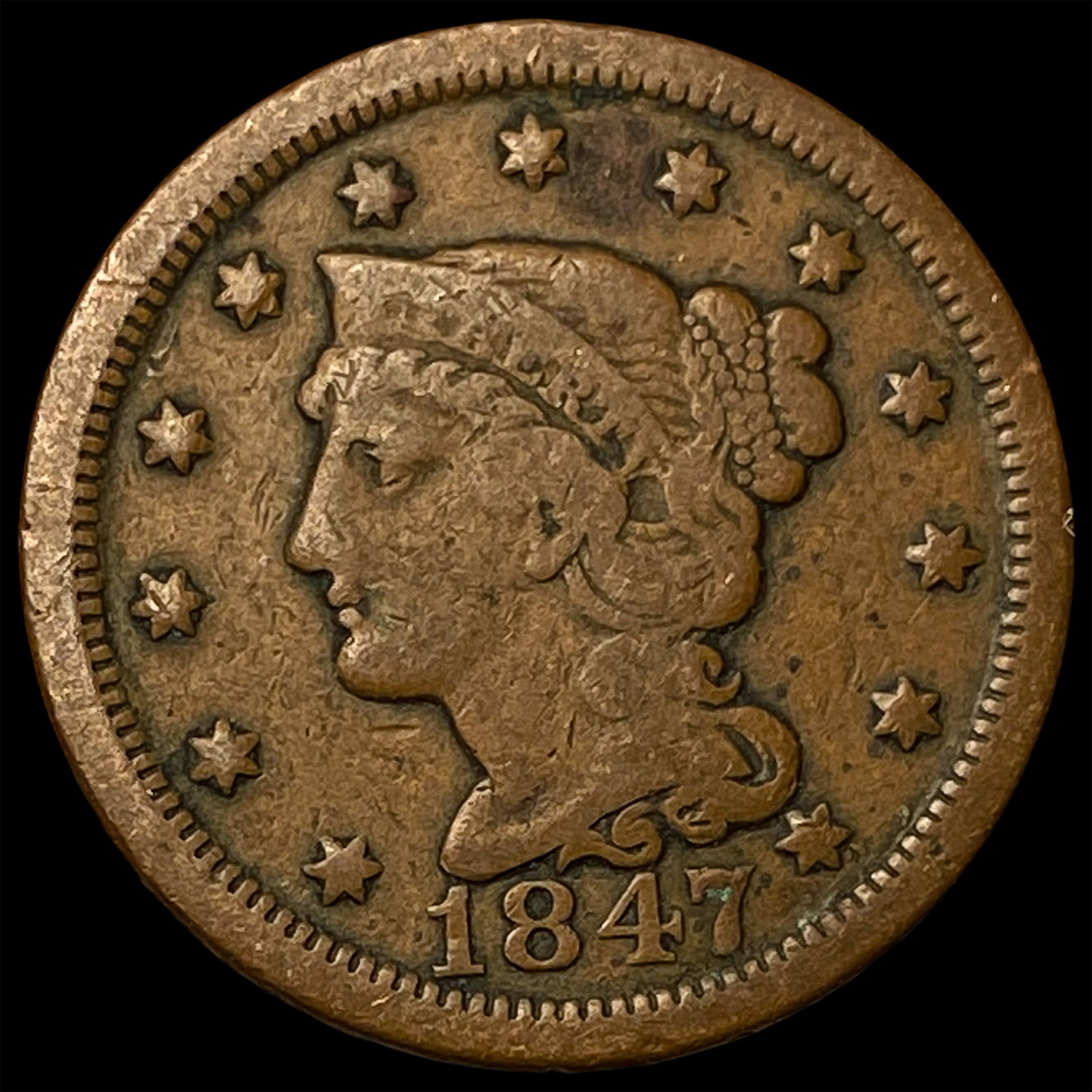 1847 Braided Hair Large Cent LIGHTLY CIRCULATED: 1847 Braided Hair Large Cent LIGHTLY CIRCULATED