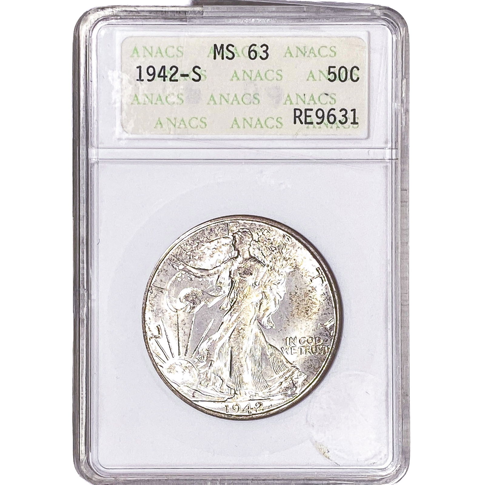 1942-S Walking Liberty Half Dollar ANACS MS63: 1942-S Walking Liberty Half Dollar ANACS MS63