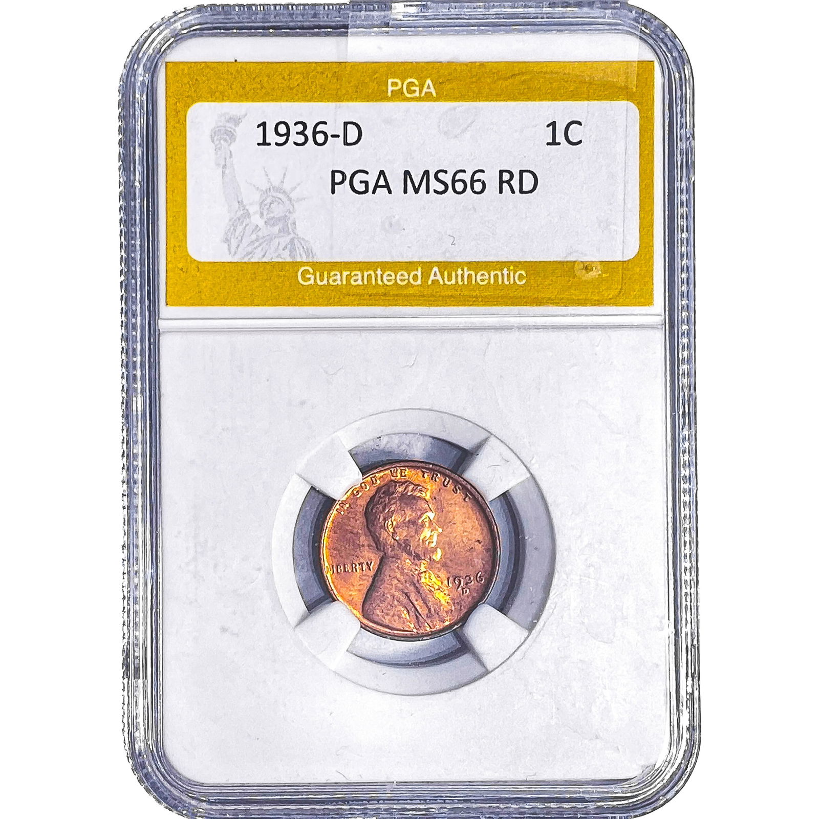 1936-D Wheat Cent PGA MS66 RD: 1936-D Wheat Cent PGA MS66 RD