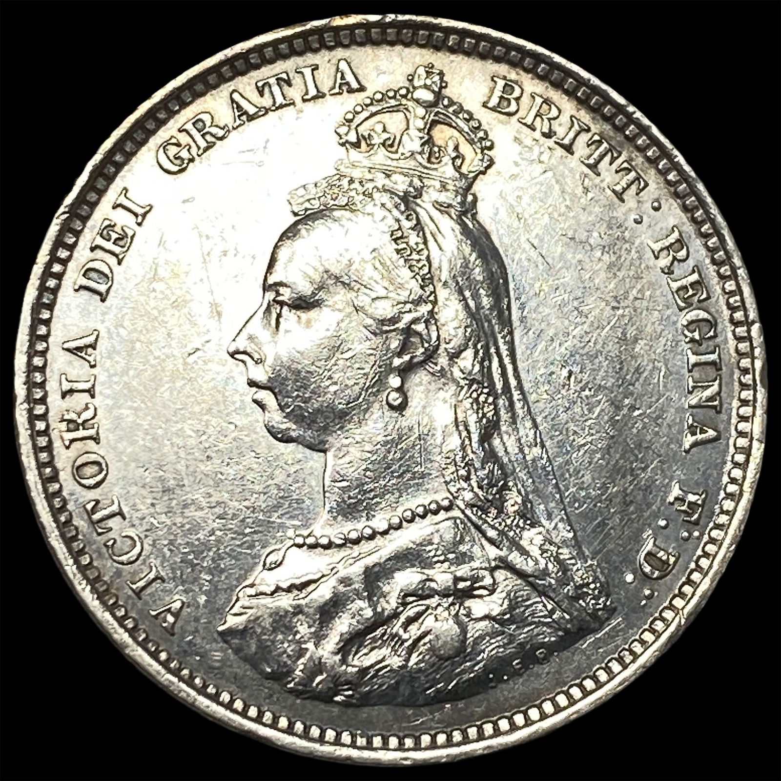 1887 Great Britain Silver Shilling CLOSELY UNCIRCULATED: 1887 Great Britain Silver Shilling CLOSELY UNCIRCULATED