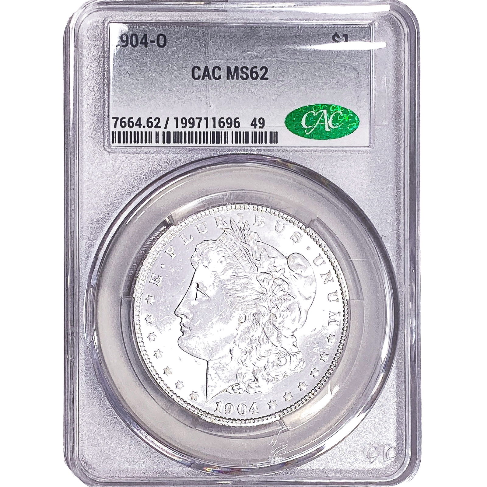 1904-O Morgan Silver Dollar CAC MS62: 1904-O Morgan Silver Dollar CAC MS62