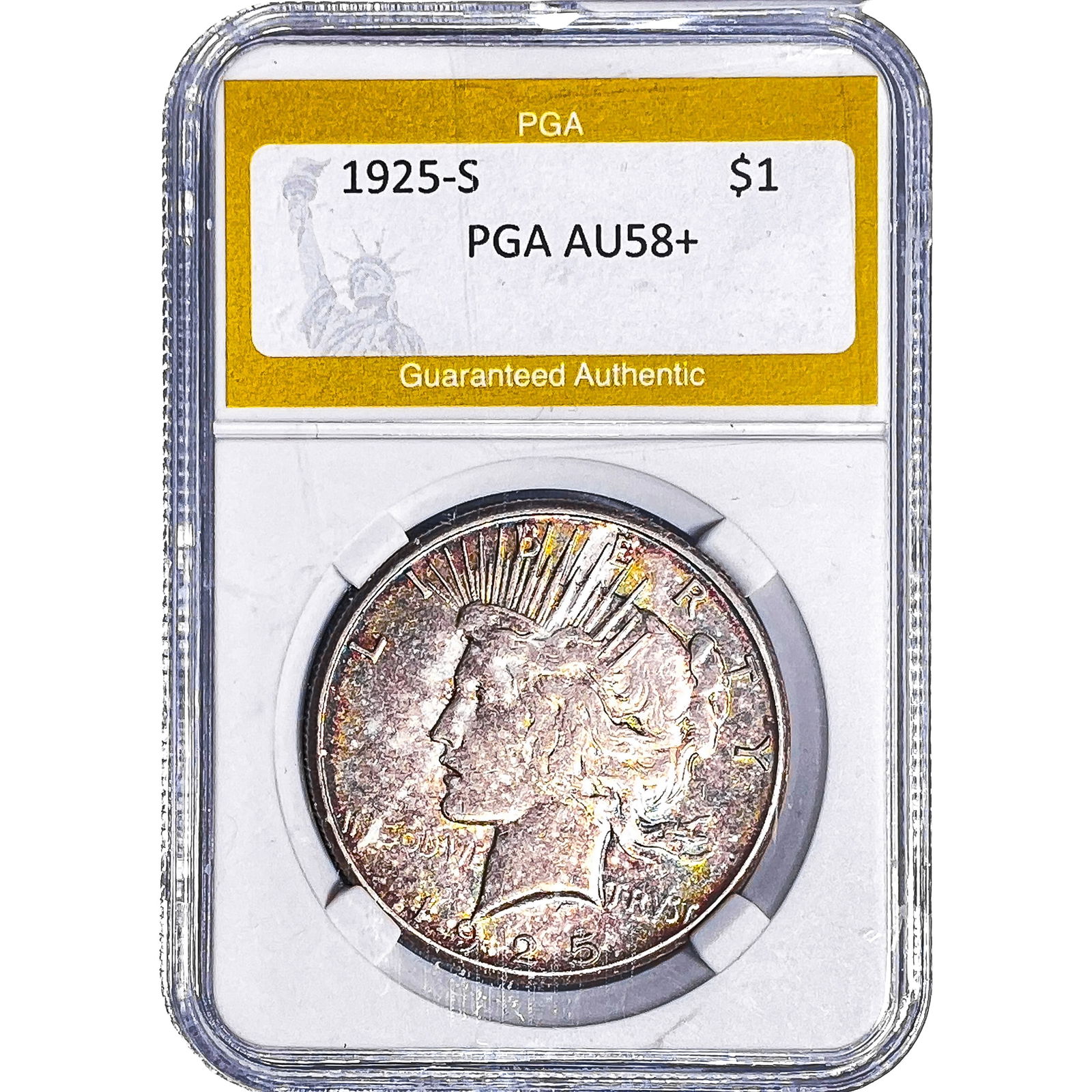 1925-S Silver Peace Dollar PGA AU58+: 1925-S Silver Peace Dollar PGA AU58+