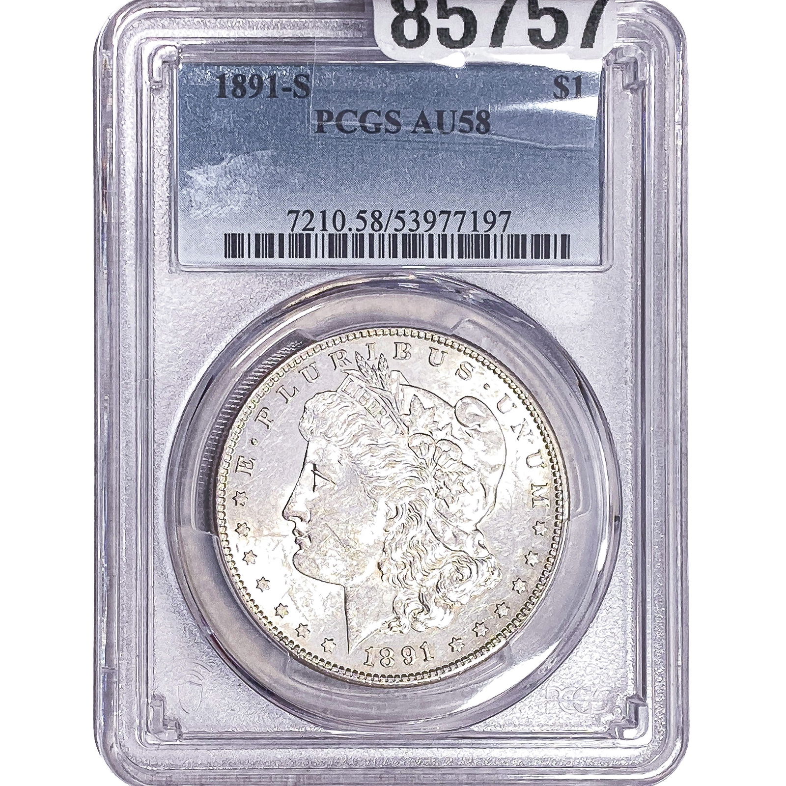 1891-S Morgan Silver Dollar PCGS AU58: 1891-S Morgan Silver Dollar PCGS AU58