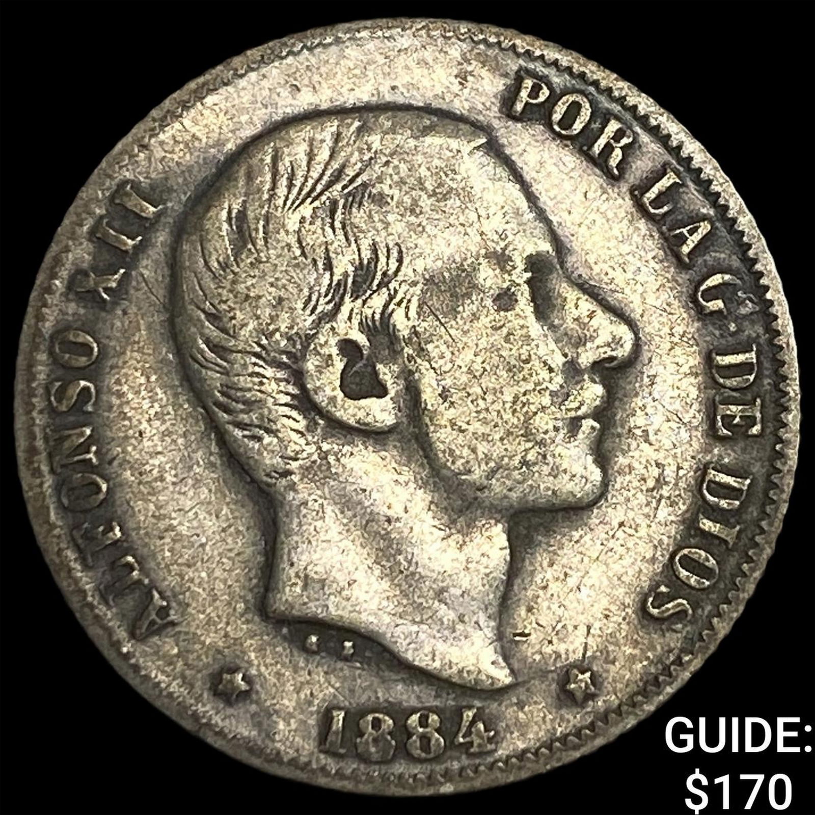 1884 Spanish Philippines Silver 20 Centavos NEARLY UNCIRCULATED: 1884 Spanish Philippines Silver 20 Centavos NEARLY UNCIRCULATED