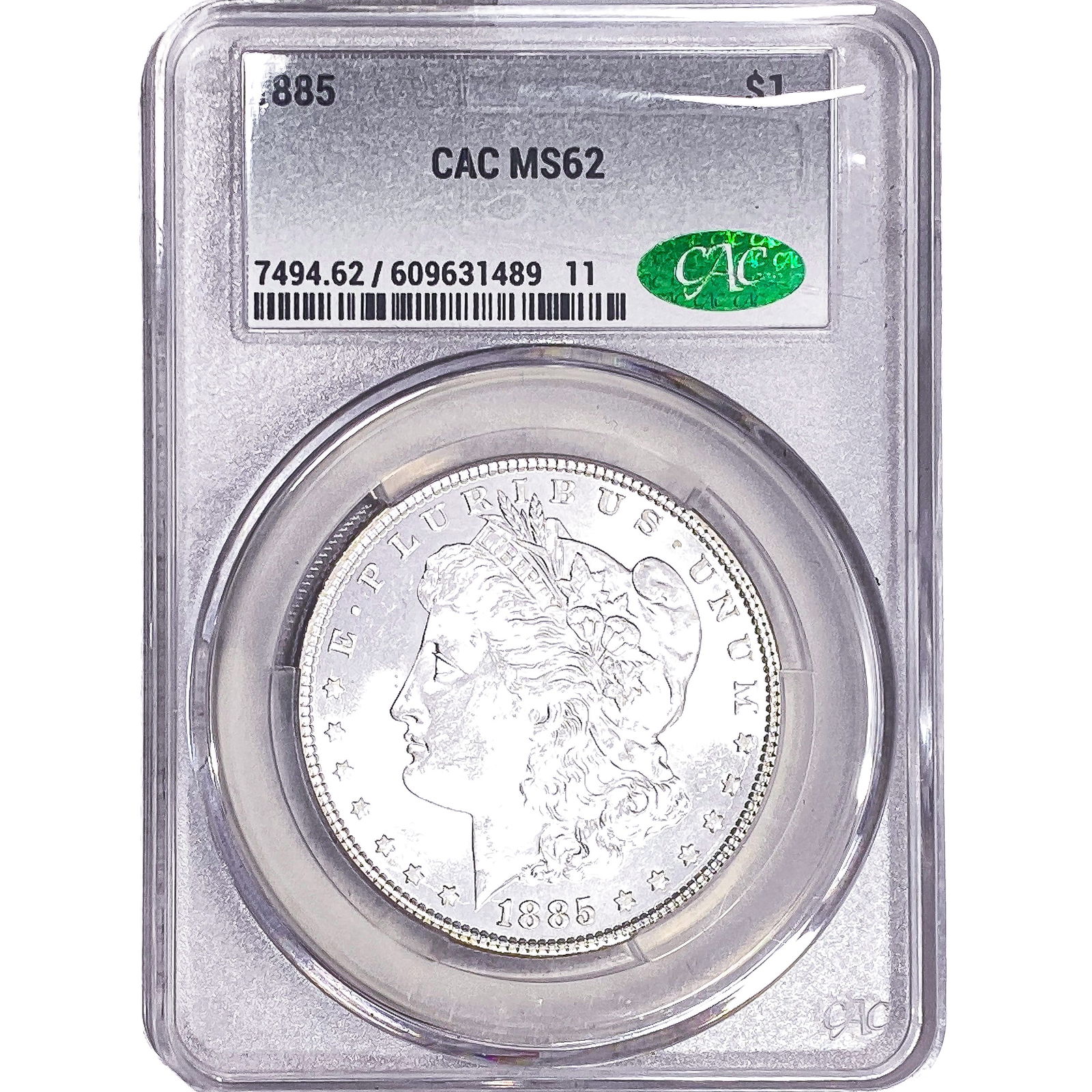 1885 Morgan Silver Dollar CAC MS62: 1885 Morgan Silver Dollar CAC MS62