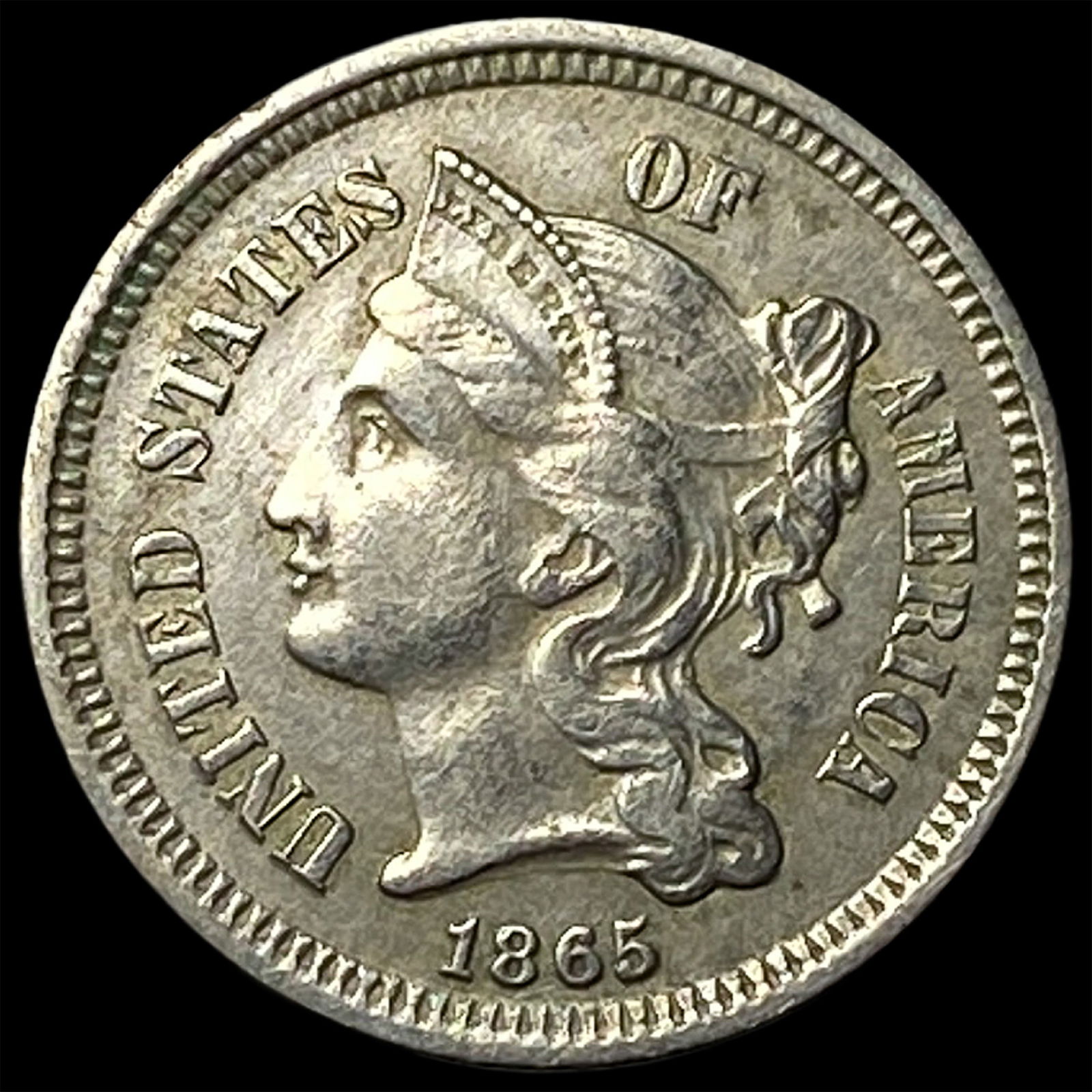1865 Nickel Three-Cent Piece CLOSELY UNCIRCULATED (1 of 2)