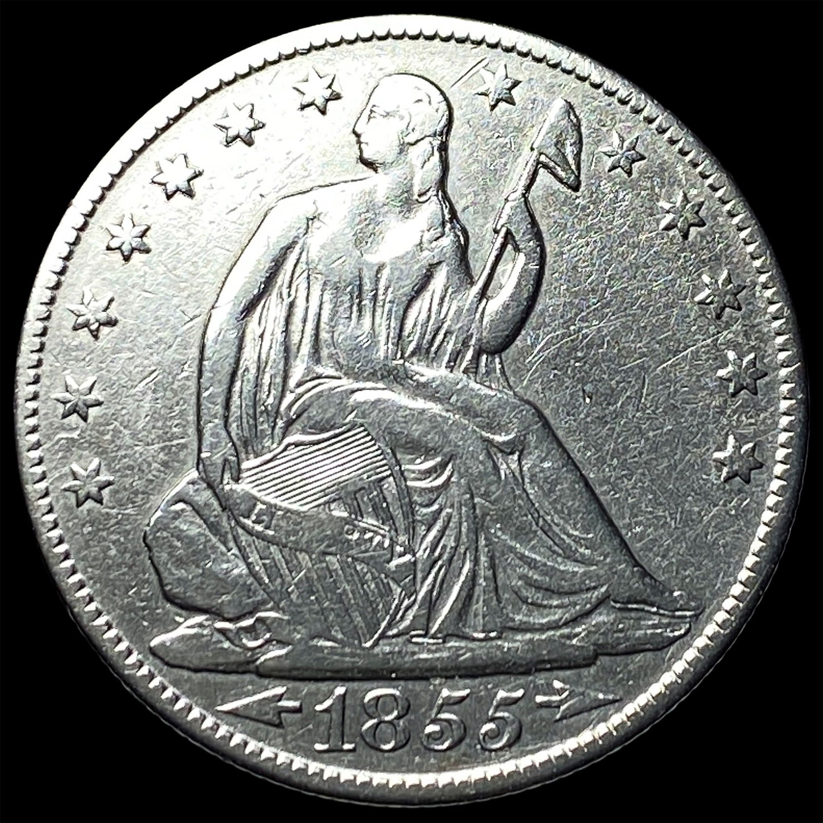 1855-O Silver Half Dollar (Seated Liberty) CHOICE AU: 1855-O Silver Half Dollar (Seated Liberty) CHOICE AU