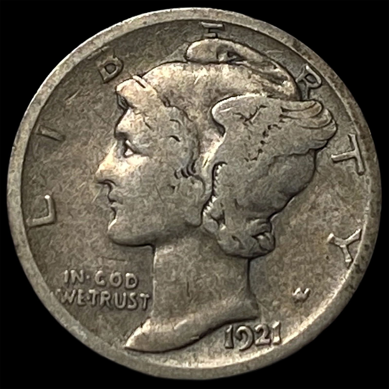 1921-D Silver Mercury Dime LIGHTLY CIRCULATED: 1921-D Silver Mercury Dime LIGHTLY CIRCULATED