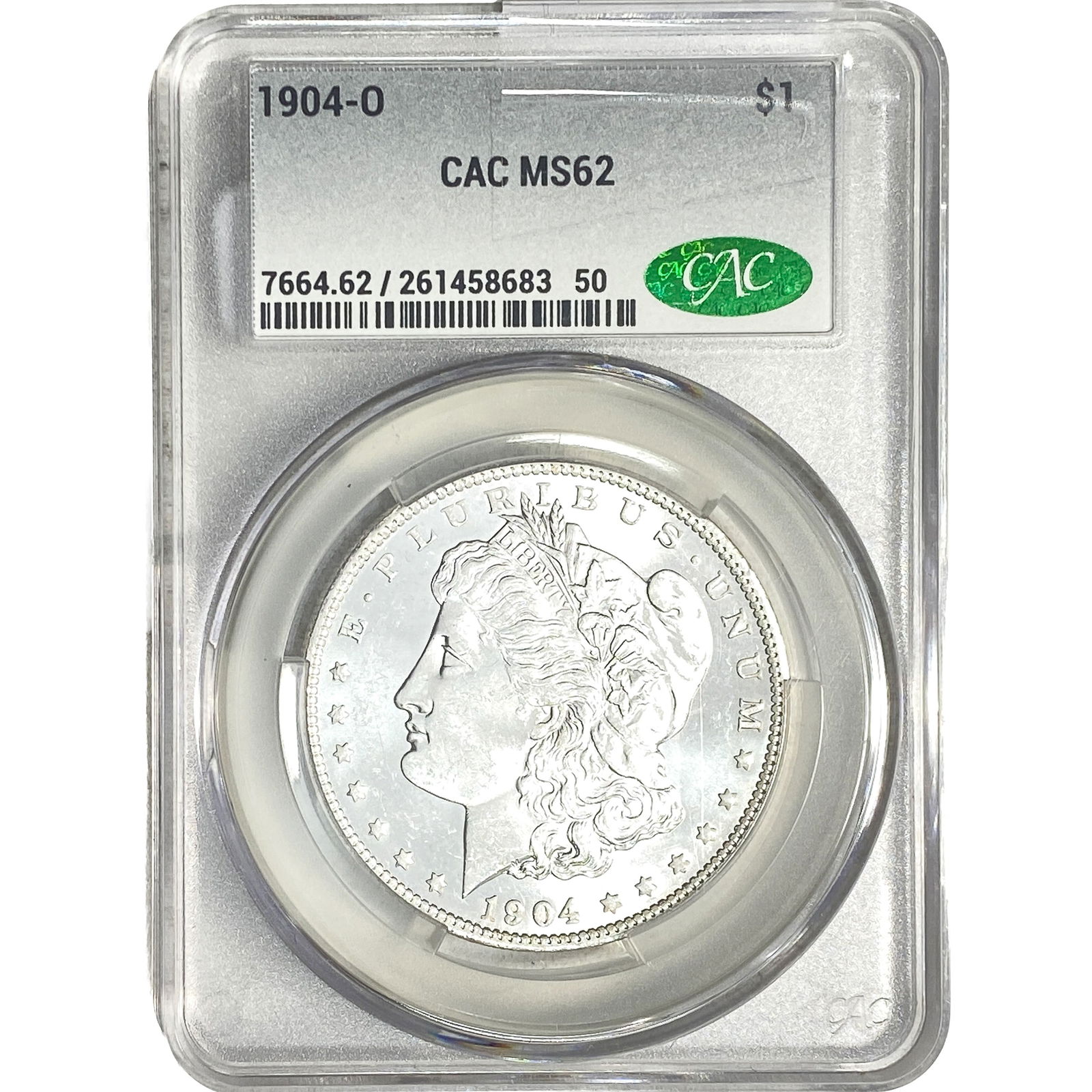 1904-O Morgan Silver Dollar CAC MS62: 1904-O Morgan Silver Dollar CAC MS62