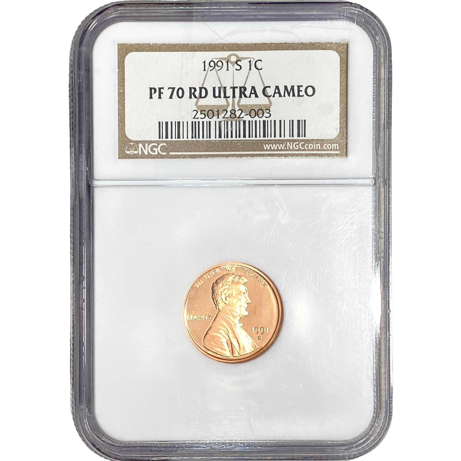 1991-S Lincoln Memorial Cent NGC PR70 RD Ultra Cameo: 1991-S Lincoln Memorial Cent NGC PR70 RD Ultra Cameo