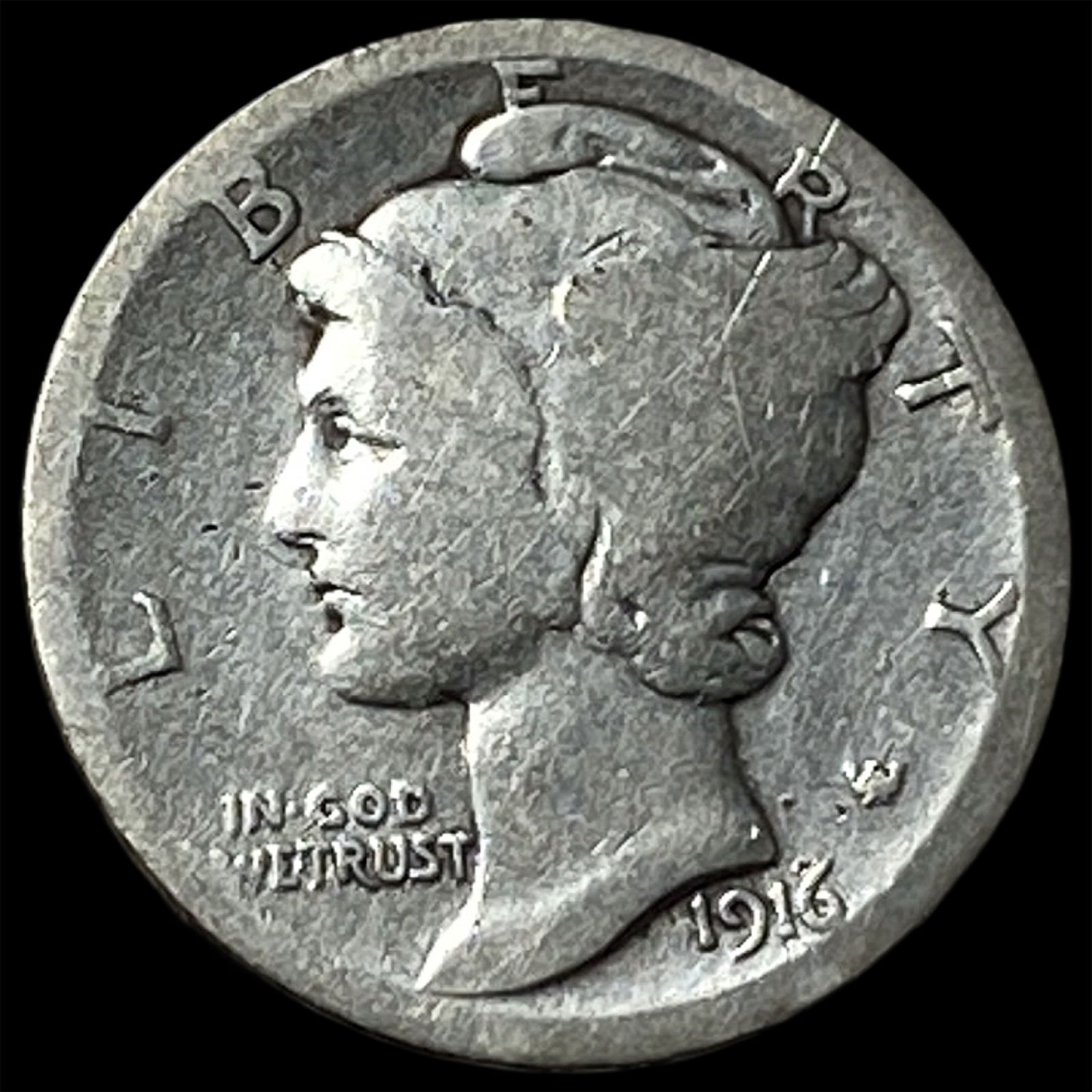 1916-D Silver Mercury Dime NICELY CIRCULATED: 1916-D Silver Mercury Dime NICELY CIRCULATED