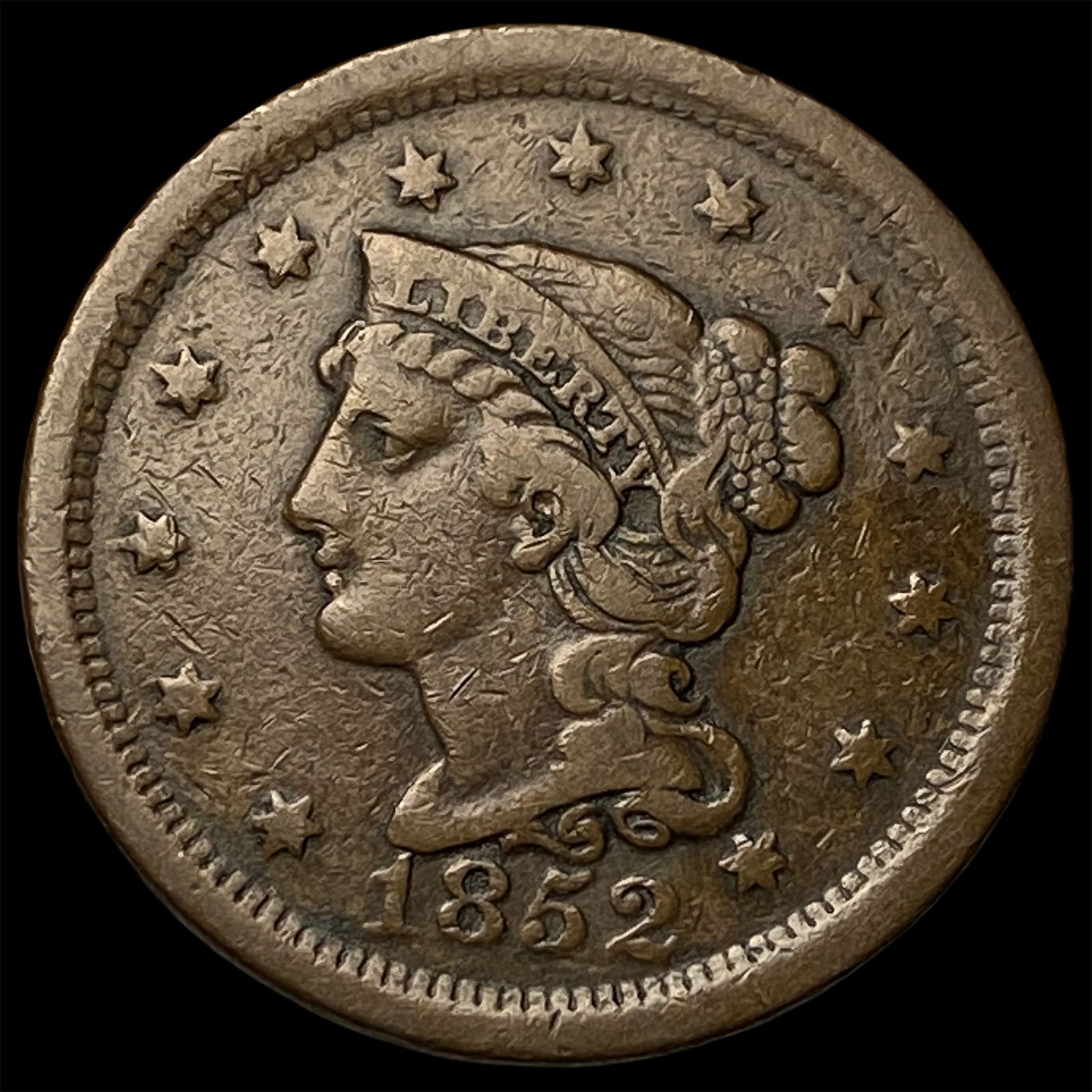 1852 Braided Hair Large Cent LIGHTLY CIRCULATED: 1852 Braided Hair Large Cent LIGHTLY CIRCULATED