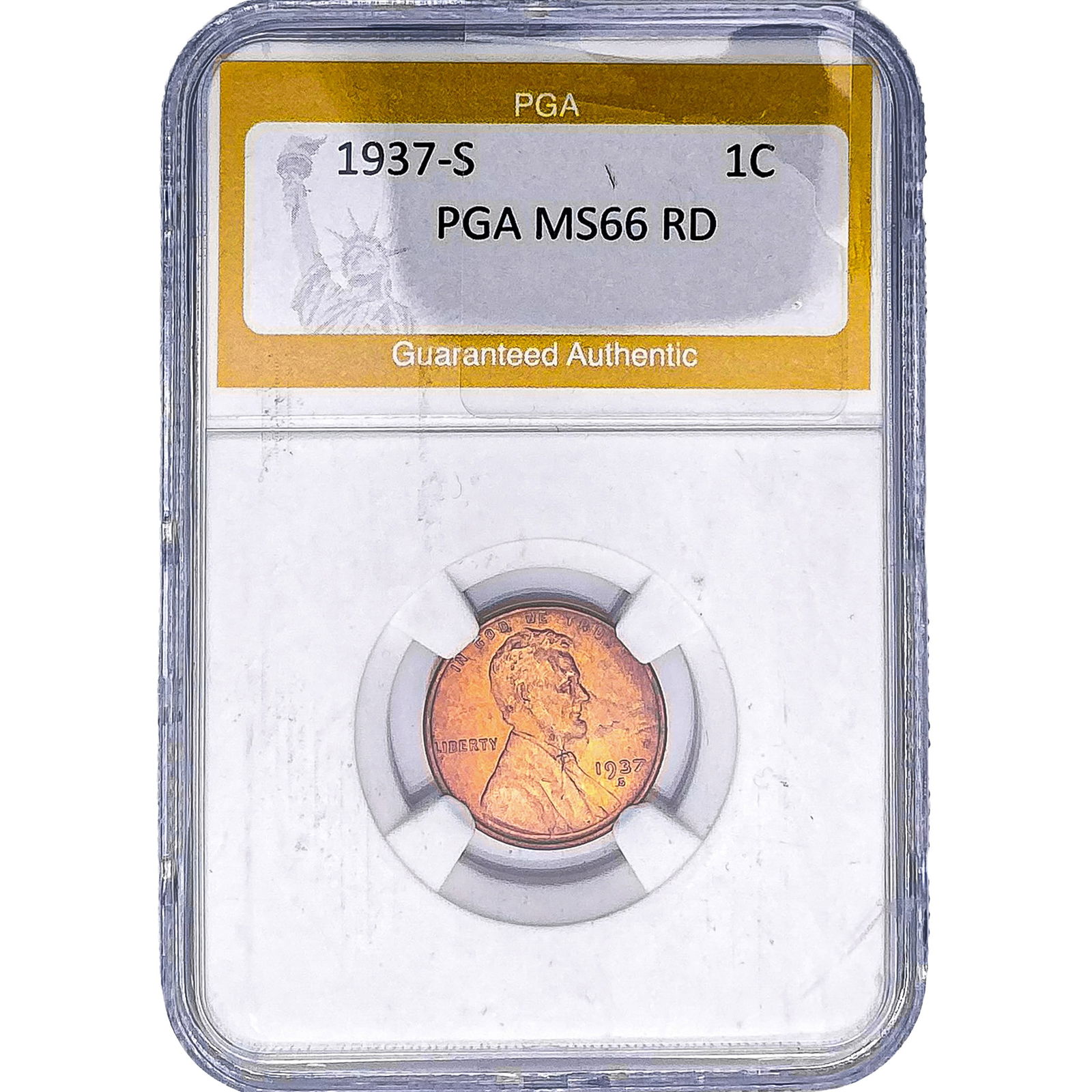 1937-S Wheat Cent PGA MS66 RD: 1937-S Wheat Cent PGA MS66 RD