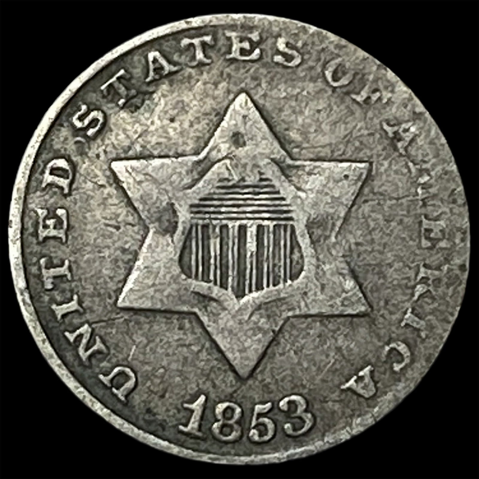 1853 Silver Three-Cent Piece LIGHTLY CIRCULATED (1 of 2)