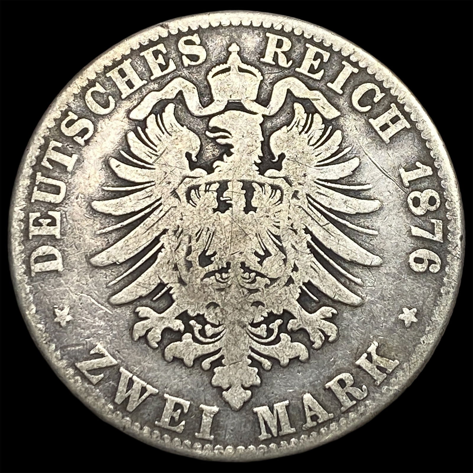 1876 German States, Hamburg Silver 2 Marks ABOUT UNCIRCULATED: 1876 German States, Hamburg Silver 2 Marks ABOUT UNCIRCULATED