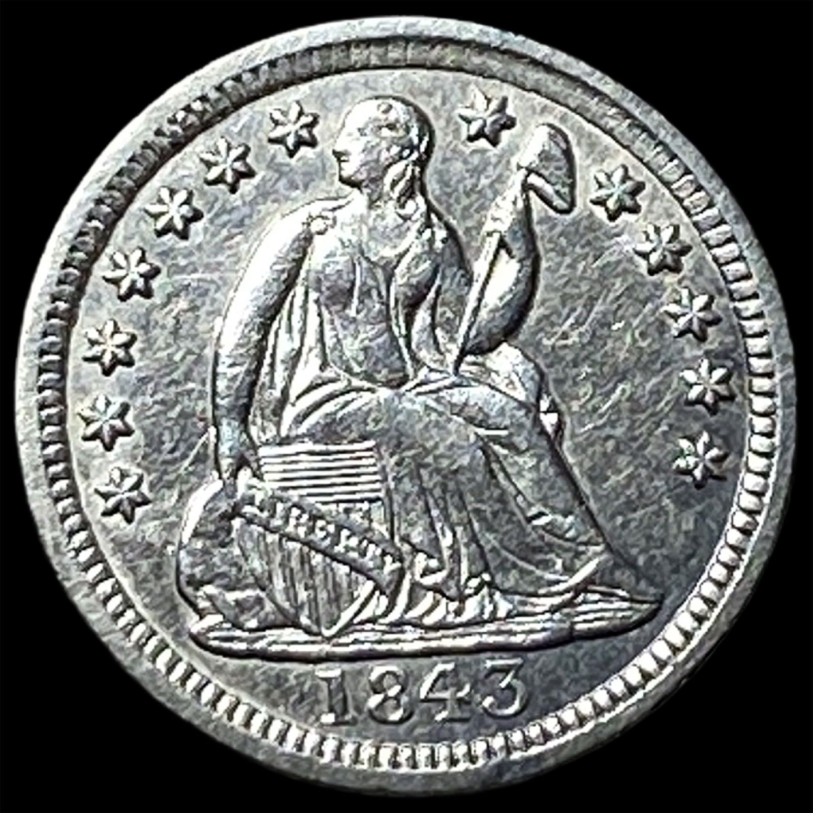 1843 Seated Liberty Half Dime CLOSELY UNCIRCULATED: 1843 Seated Liberty Half Dime CLOSELY UNCIRCULATED