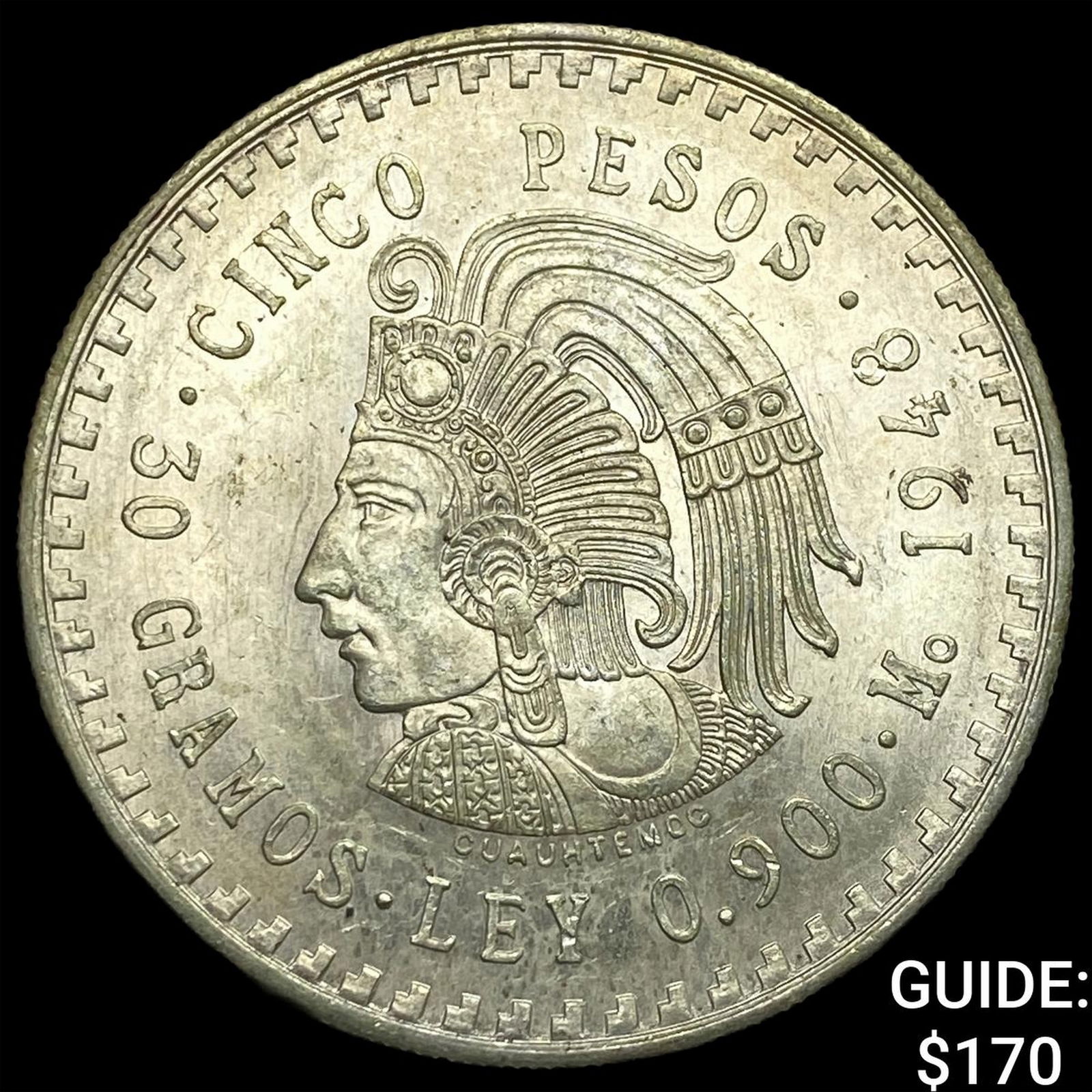 1948 Mexico Silver 5 Pesos CLOSELY UNCIRCULATED: 1948 Mexico Silver 5 Pesos CLOSELY UNCIRCULATED