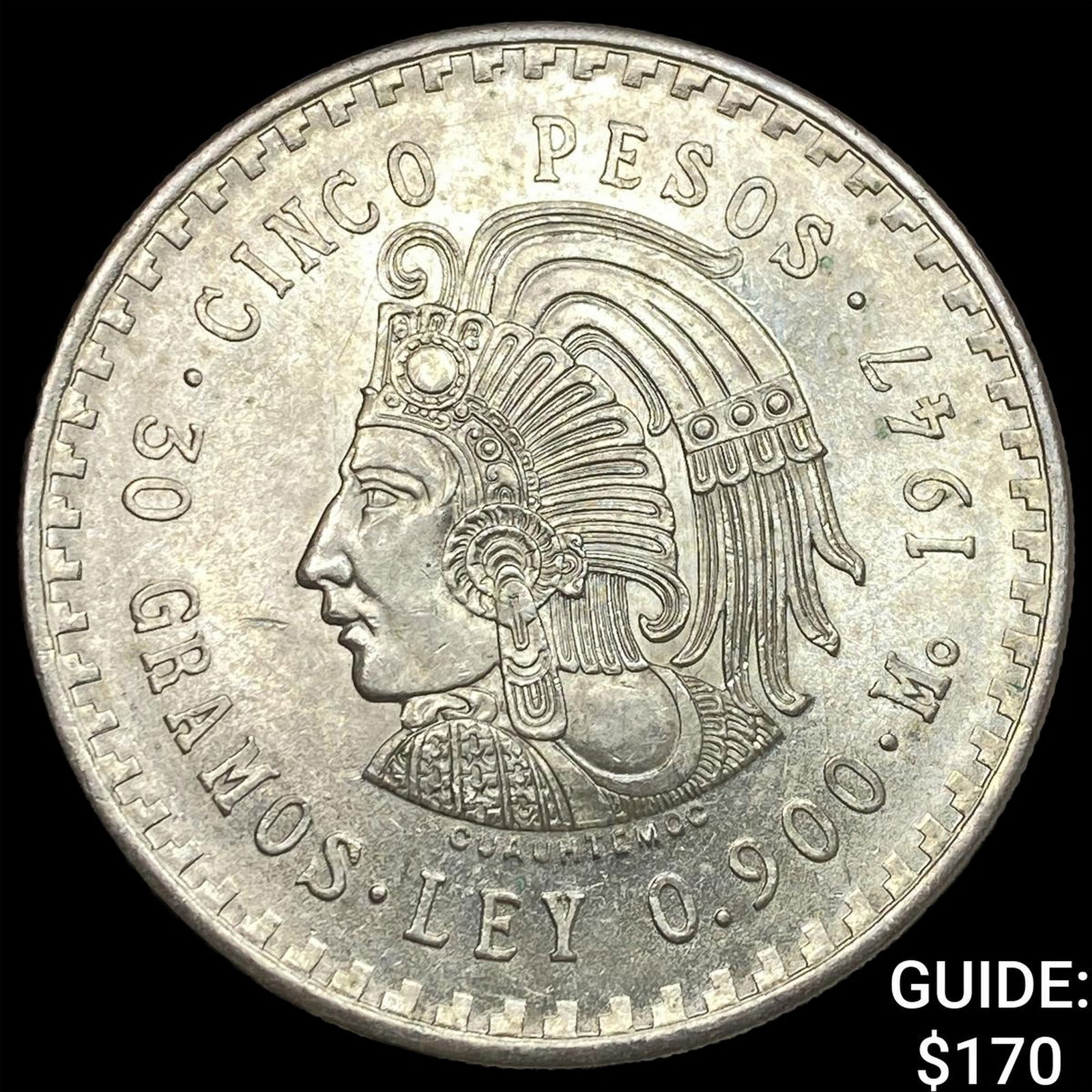 1947 Mexico Silver 5 Pesos CLOSELY UNCIRCULATED: 1947 Mexico Silver 5 Pesos CLOSELY UNCIRCULATED
