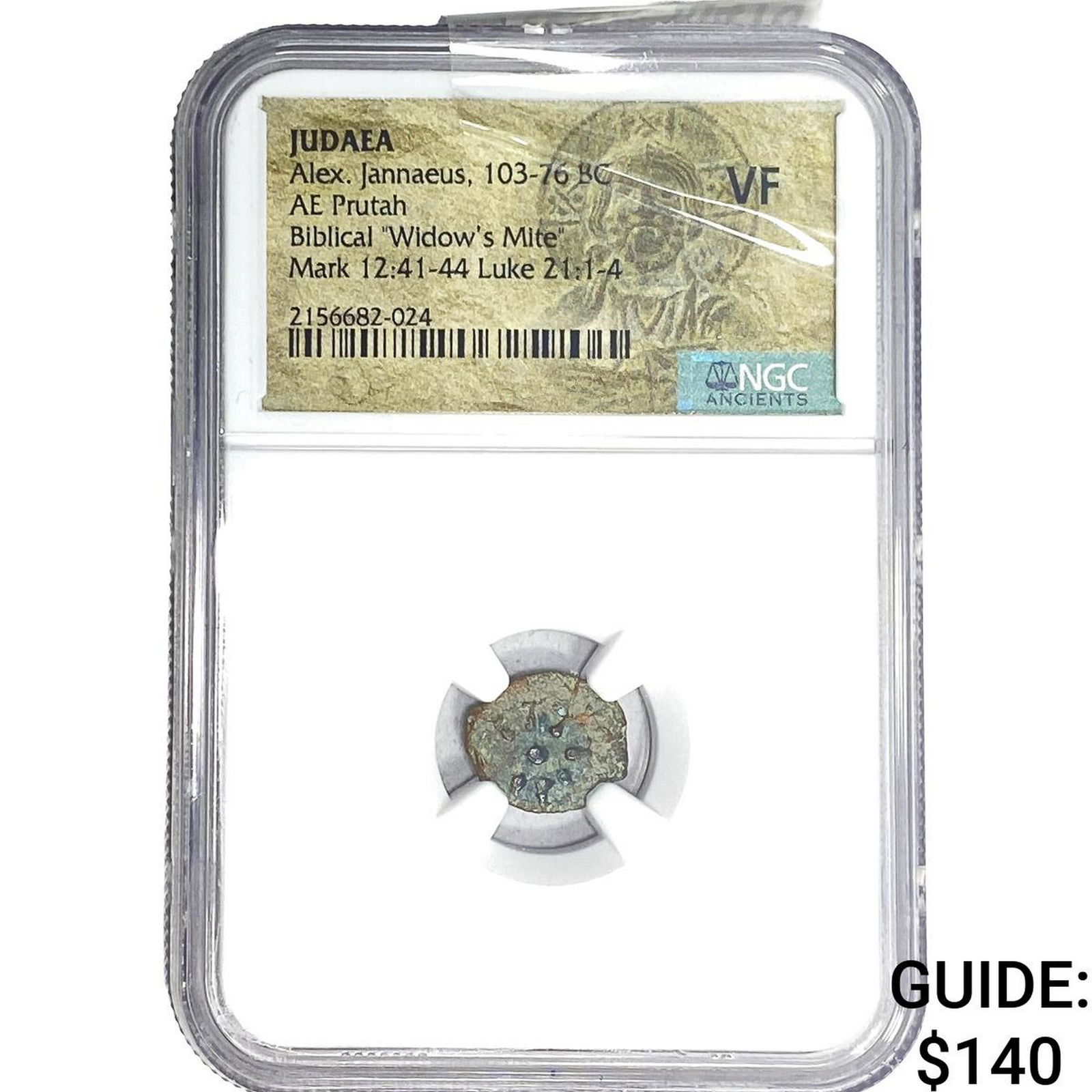 Ancient Judaea Alex. Jannaeus 103-76 BC Bronze Prutah NGC VF: Ancient Judaea Alex. Jannaeus 103-76 BC Bronze Prutah NGC VF