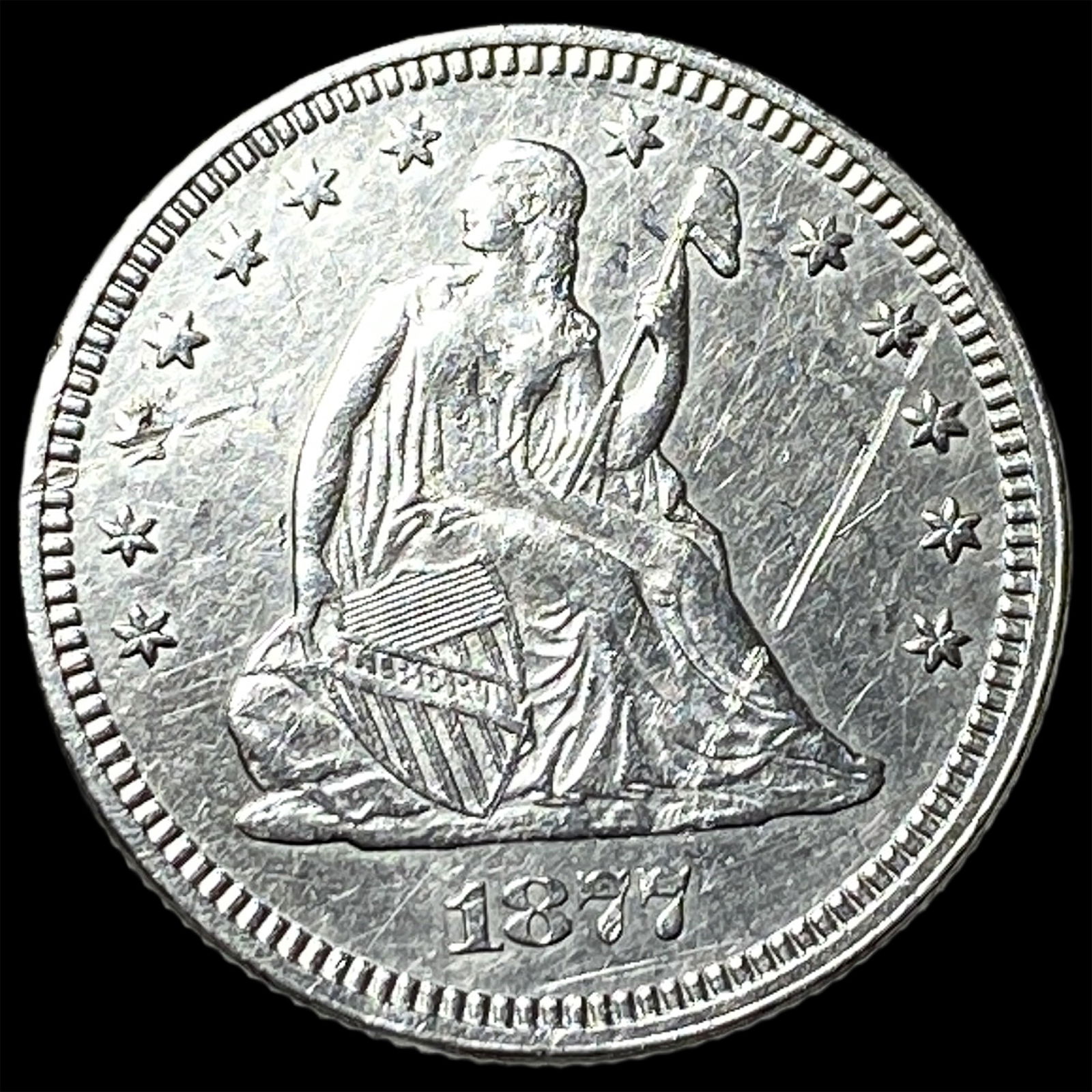 1877-S Silver Seated Liberty Quarter CHOICE AU: 1877-S Silver Seated Liberty Quarter CHOICE AU